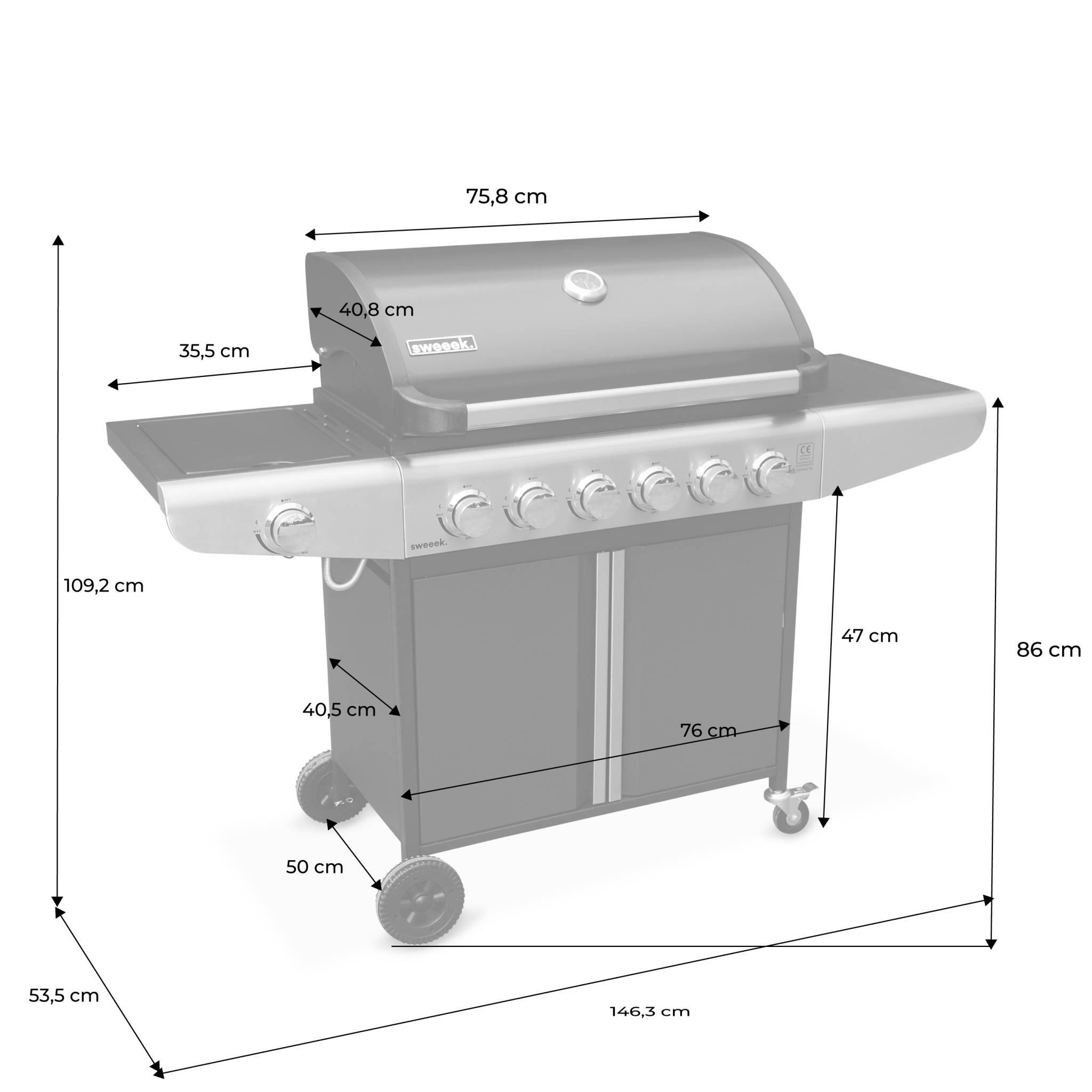 Barbacoa de gas de 7 quemadores con 1 quemador lateral, Negro 4/5