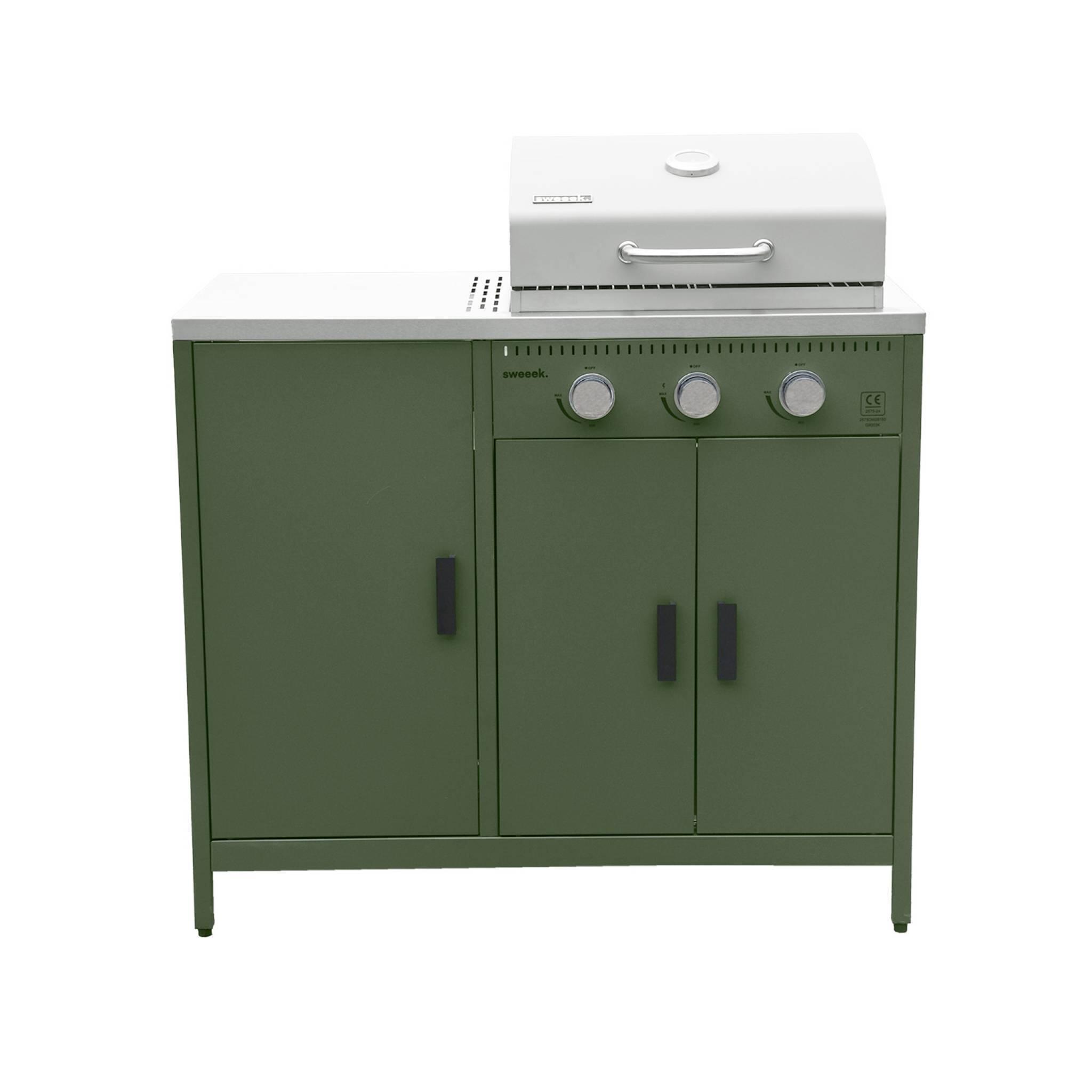Barbacoa de gas de 3 quemadores con 3 puertas y termómetro, Verde 5/5