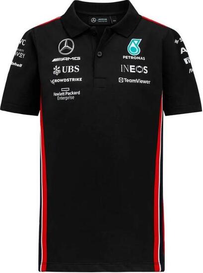 Polo enfant Mercedes AMG Petronas F1 officiel noir et blanc