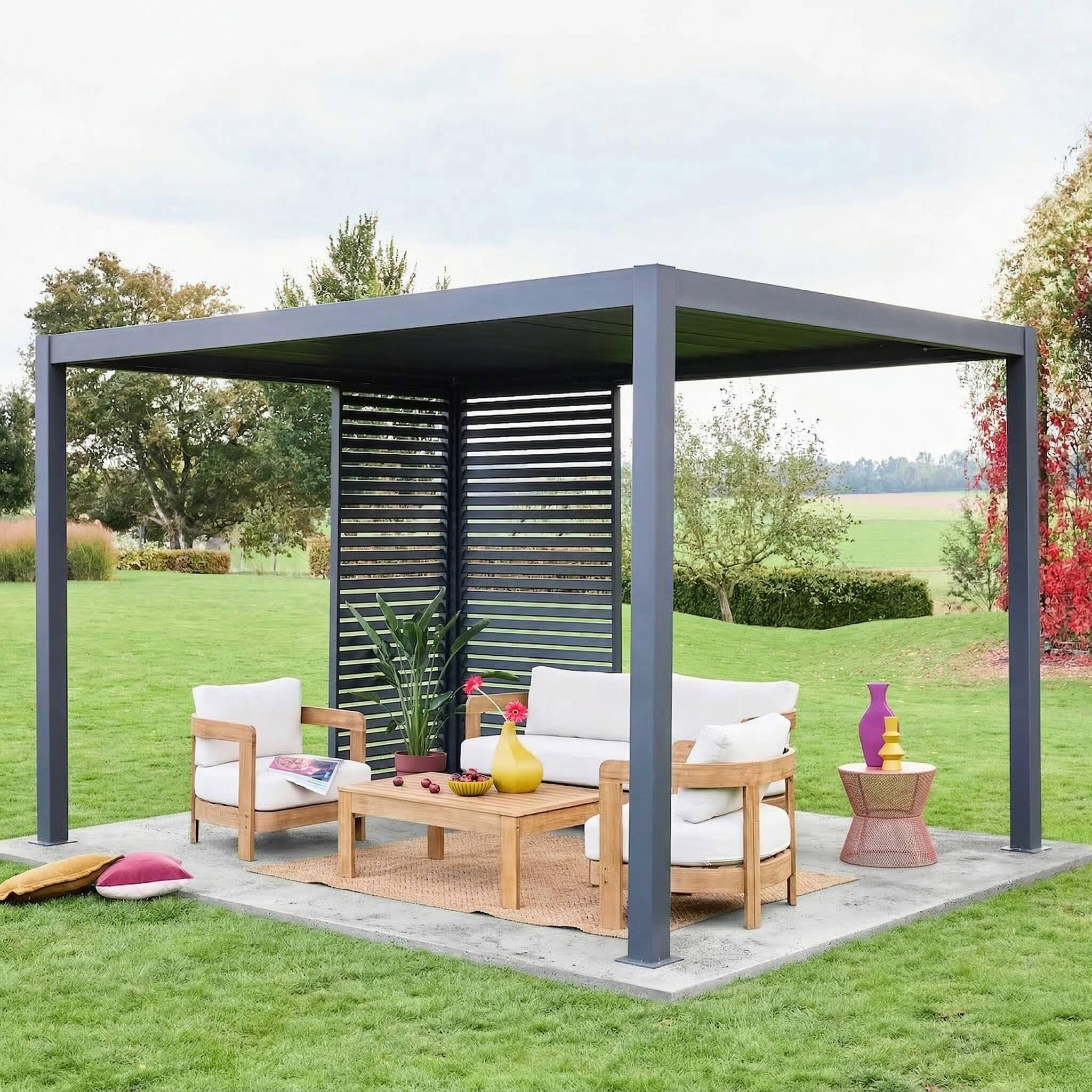Pérgola bioclimática de aluminio 3x4m + 1 persiana 1m+ 1 persiana 1.3m, 2/5