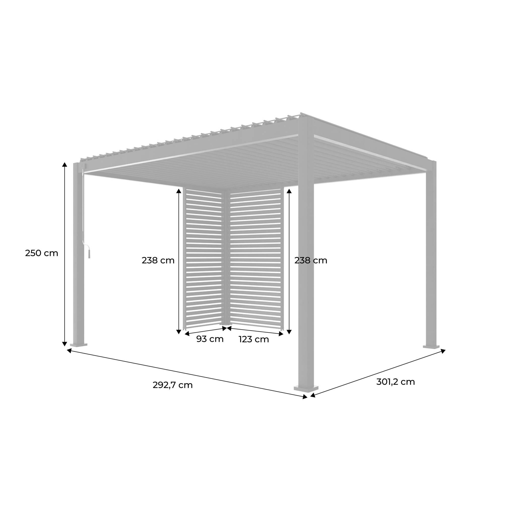 Pérgola bioclimática de aluminio 3x4m + 1 persiana 1m+ 1 persiana 1.3m, 4/5
