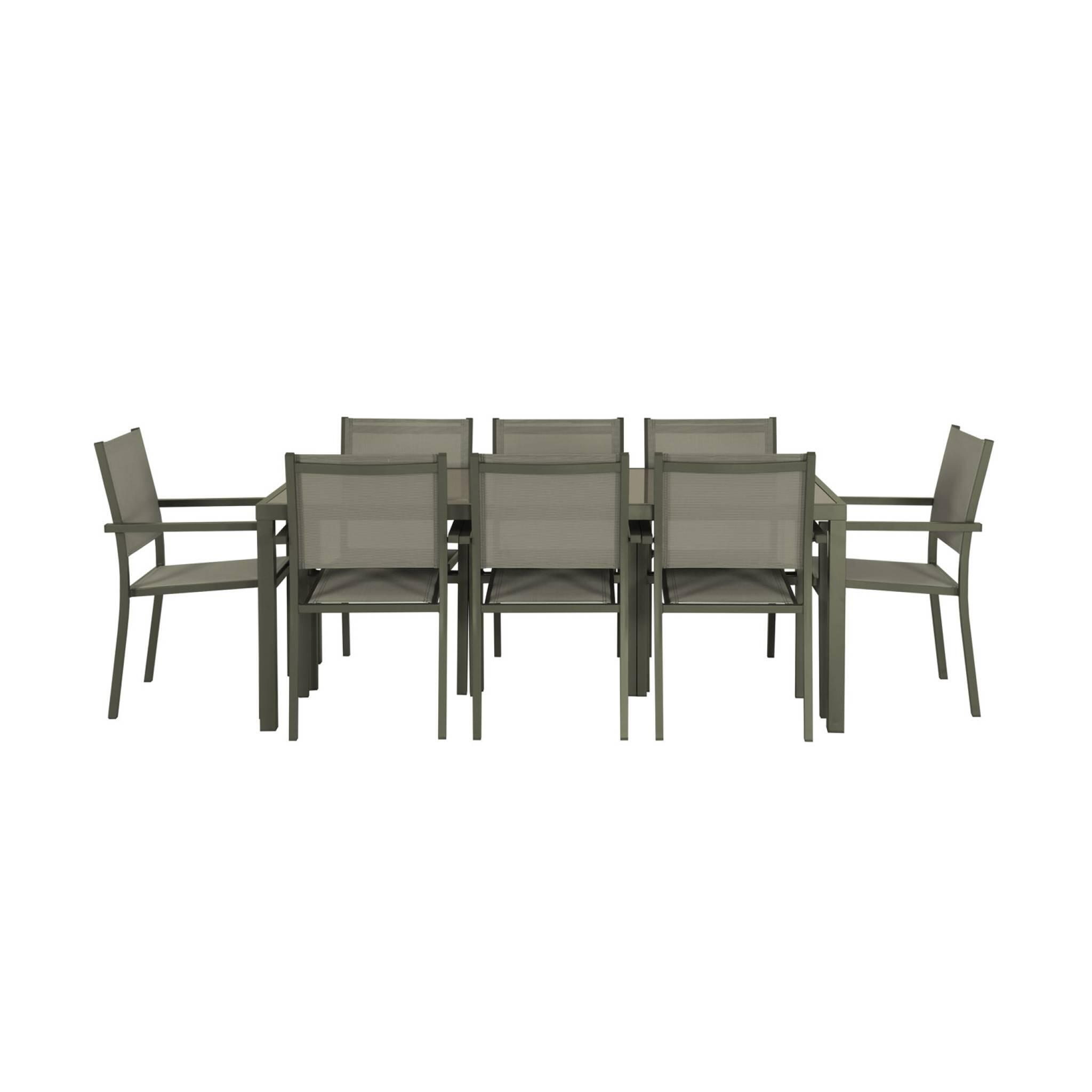 Conjunto mesa de jardín de aluminio y de textileno, 8 sillas , Verde kaki 2/5