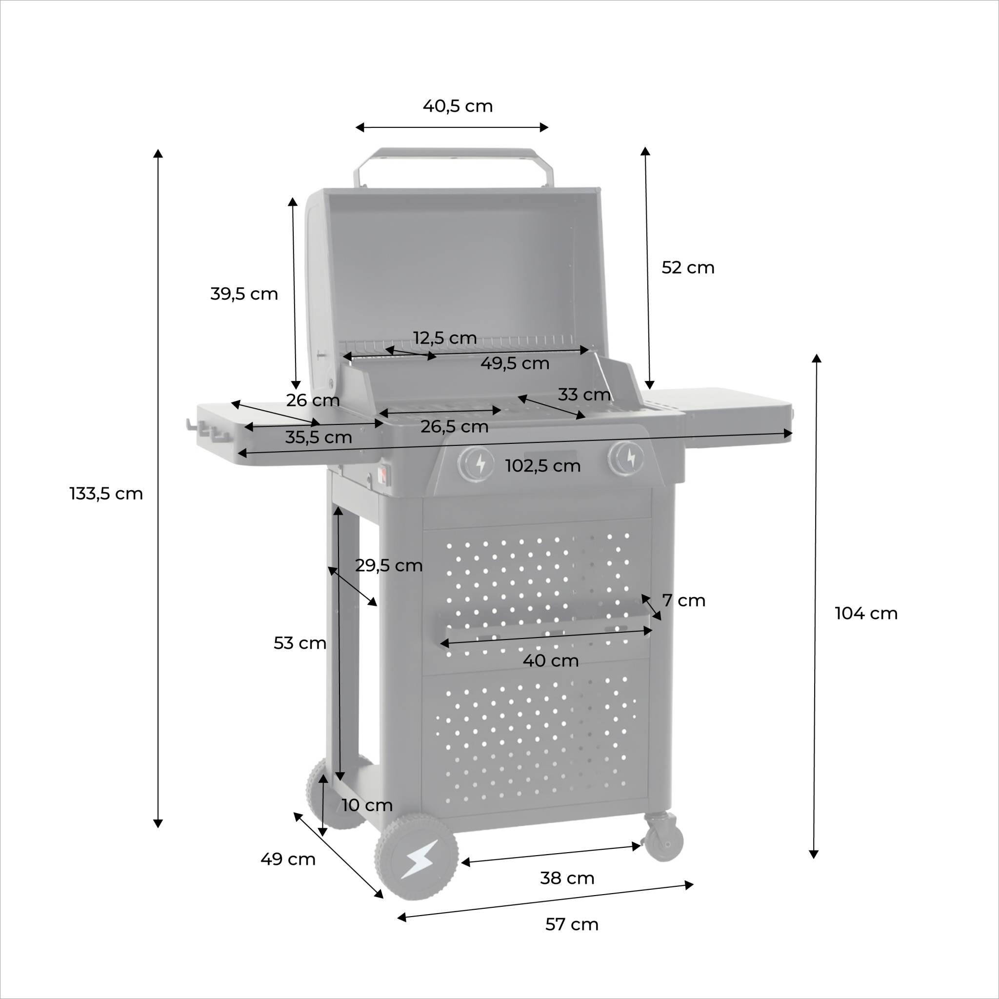 Barbacoa eléctrica de acero esmaltado 2 quemadores 2300 W, Negro 4/5