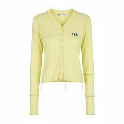 Diesel t-ribby-open dames t-shirt, geribbeld cropped met knopen, geel