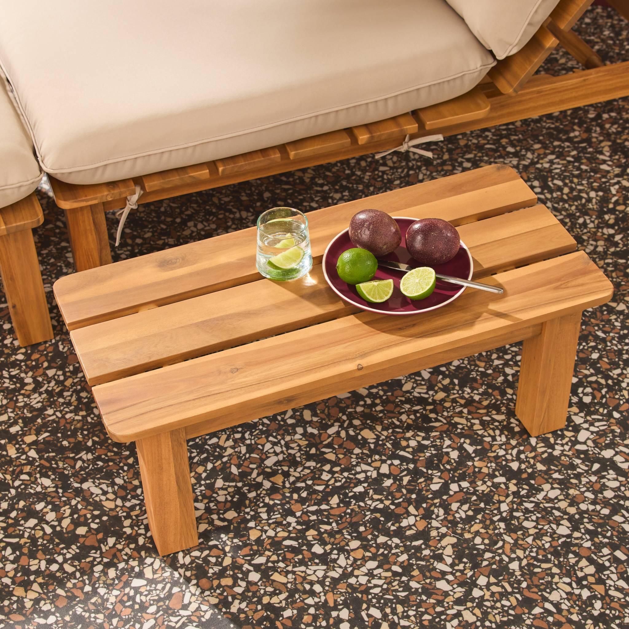 Conjunto tumbona modular de madera de acacia con múltiples posiciones y mesa, 5/5