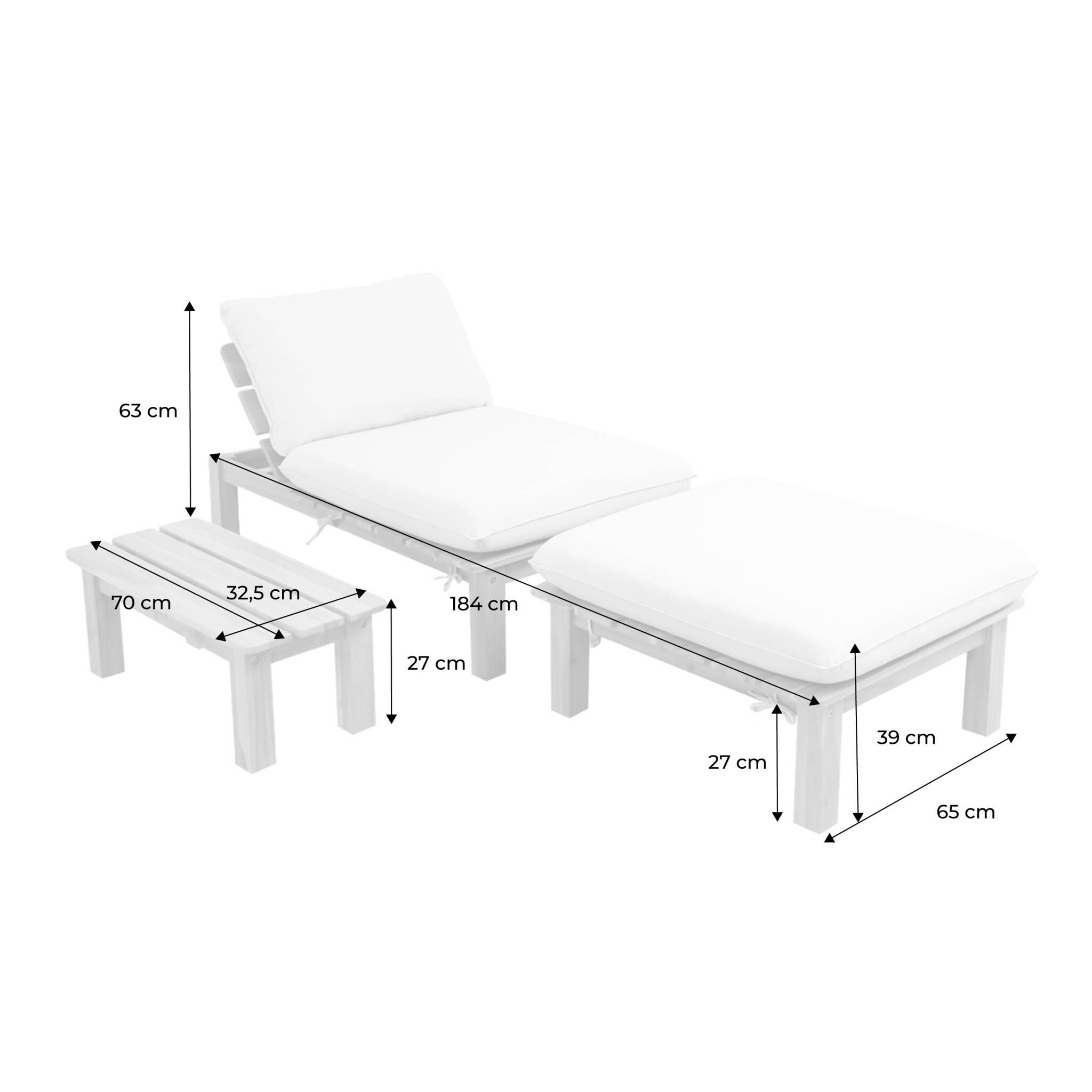 Conjunto tumbona modular de madera de acacia con múltiples posiciones y mesa, 4/5