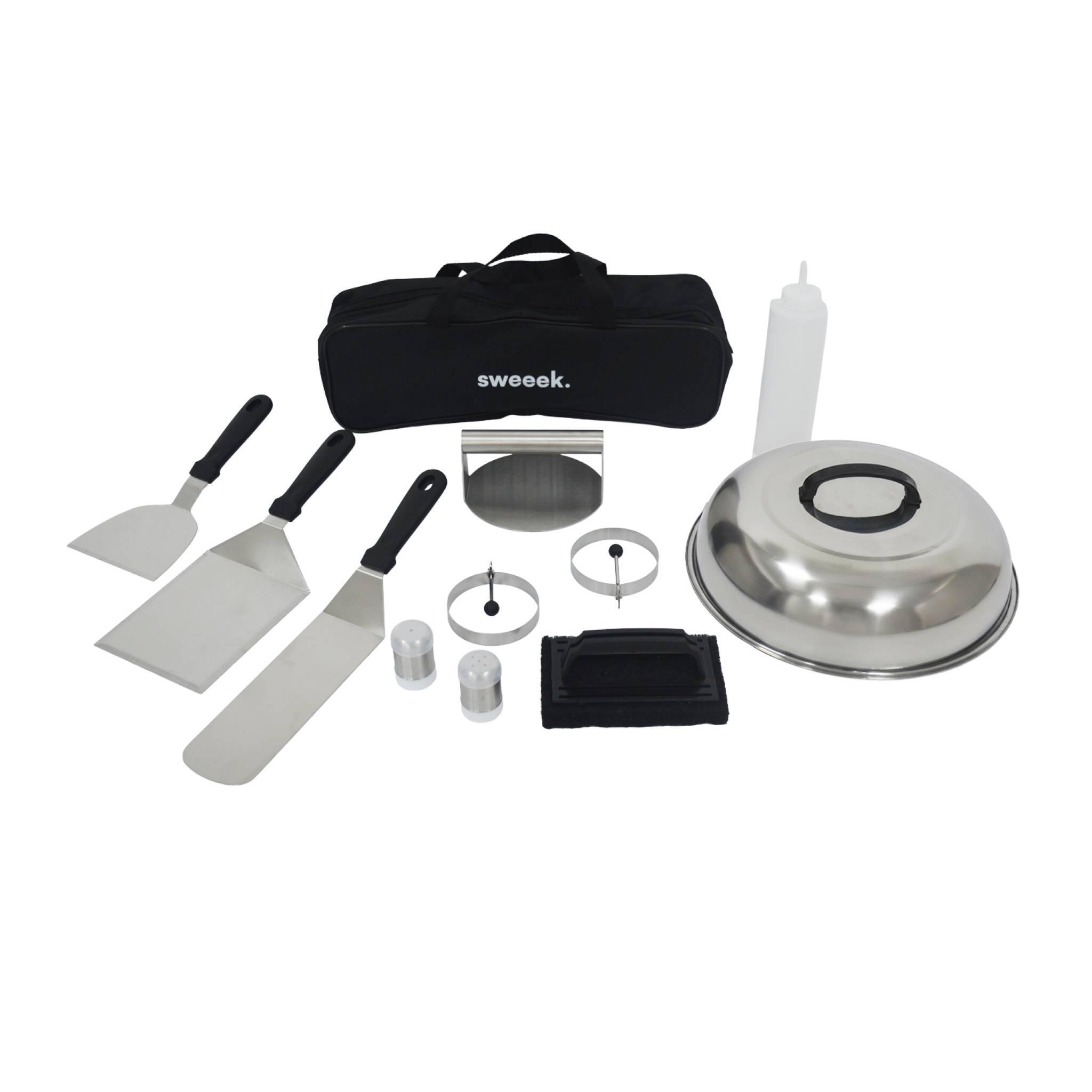 Plancha de gas 4 quemadores de acero inoxidable con utensilios, 10kW, Negro 3/5