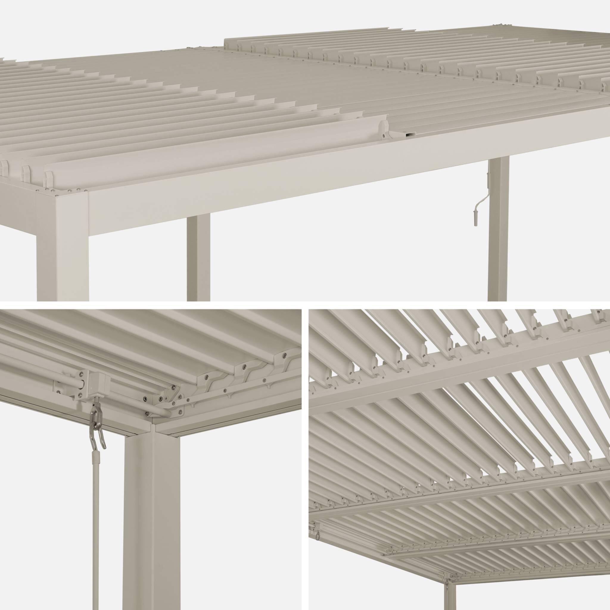 Pérgola bioclimática 3x6m de aluminio y acero con lamas orientables, Beige 3/5