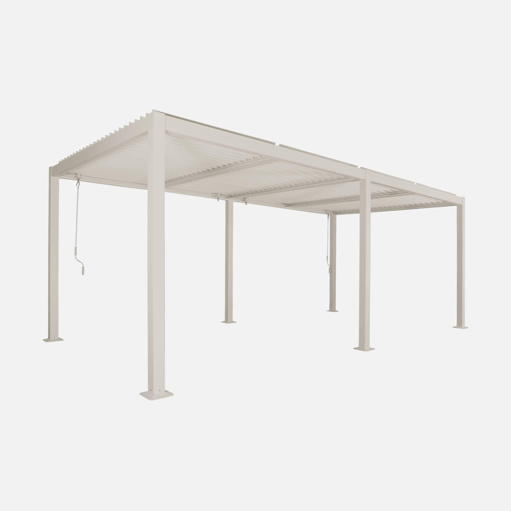 Pérgola bioclimática 3x6m de aluminio y acero con lamas orientables, Beige 5/5