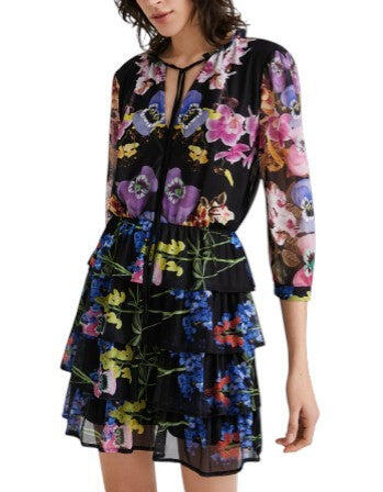 Desigual Leyon Damenkleid, geschichteter Minirock mit Blumendruck