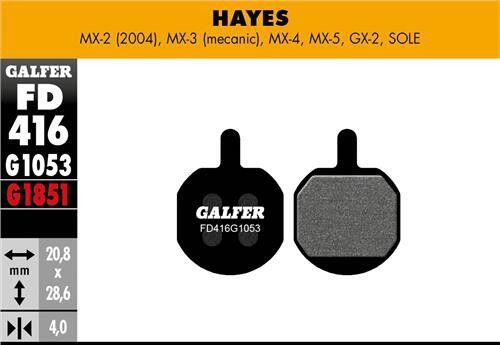 Paire de Plaquettes Galfer Semi-métalliques Promax/Hayes MX-2 (04)/MX-3 (Meca)/M 2/2
