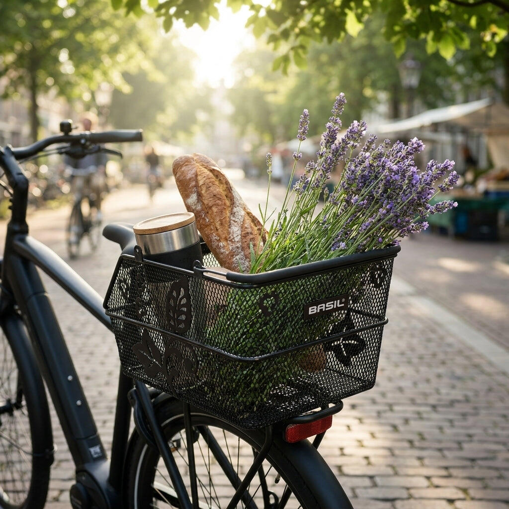 Basil Cento S Flower Multi - achtermand, zwart met bloemenmotief, staal, M... 2/3