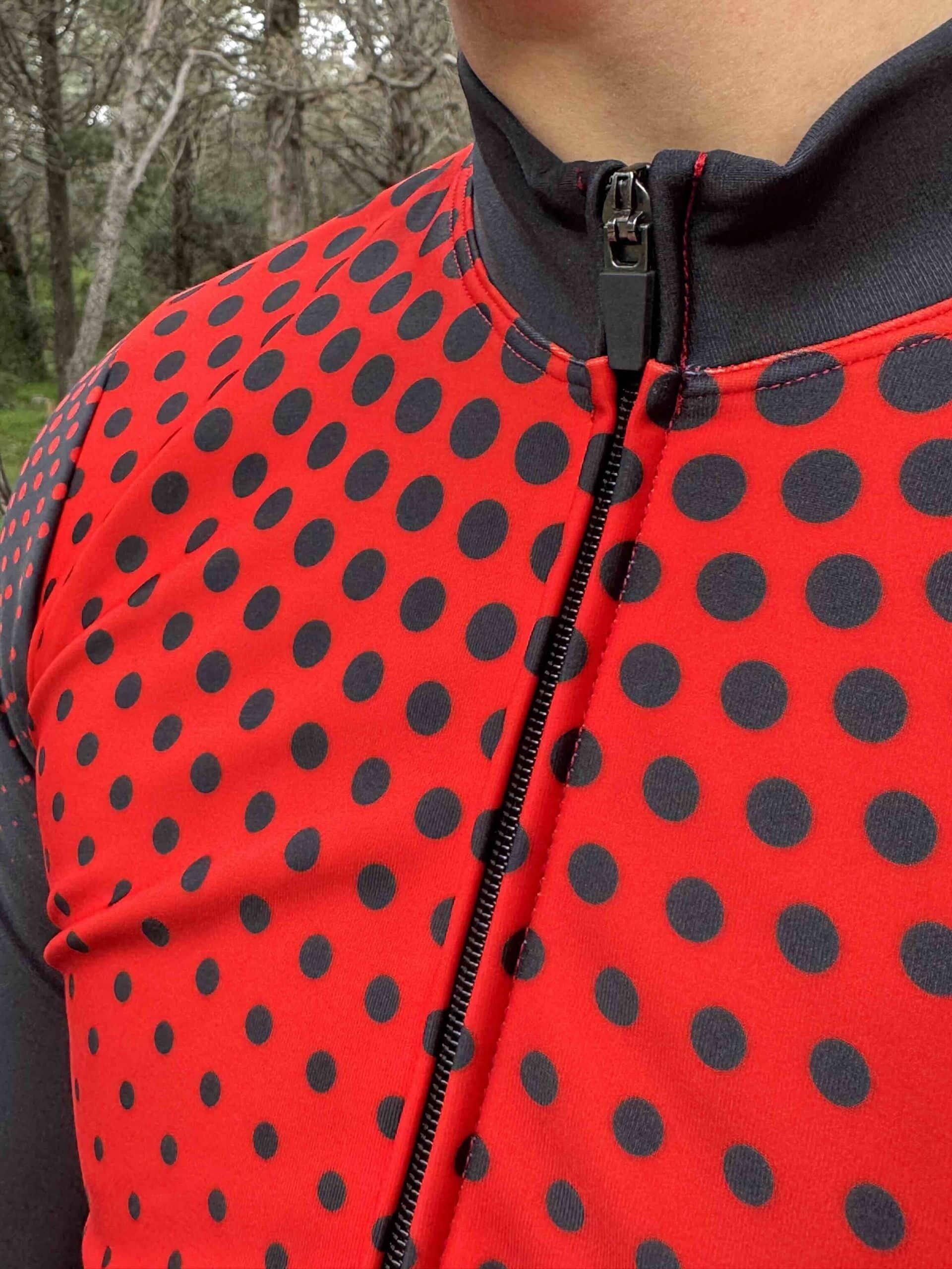 Maillot de Cyclisme Hiver Manches Longues ORDINO Dot Rouge/Noir 5/7