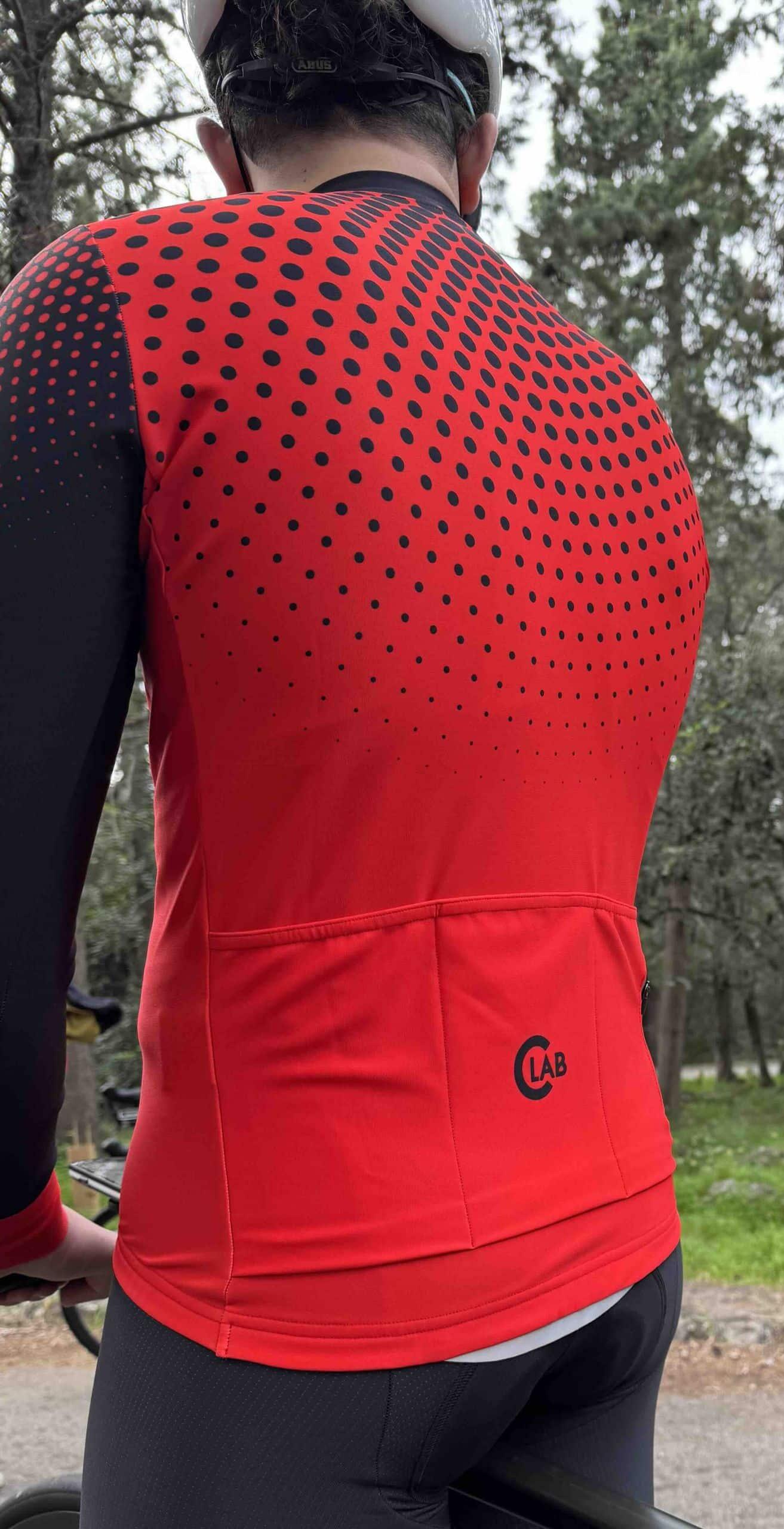 Maillot de Cyclisme Hiver Manches Longues ORDINO Dot Rouge/Noir 6/7