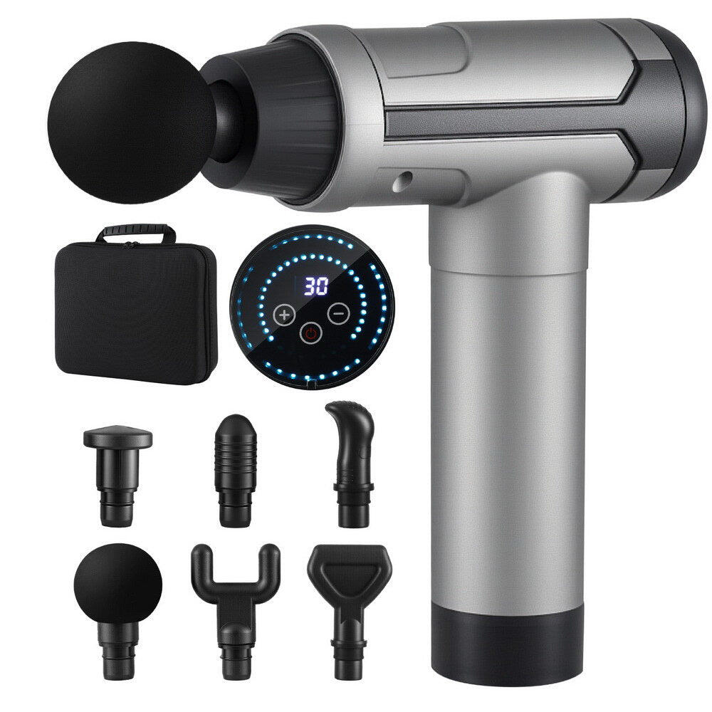 Massage Gun 30 Speed 6 Heads Vibration Muscle Massager Chargeable Black