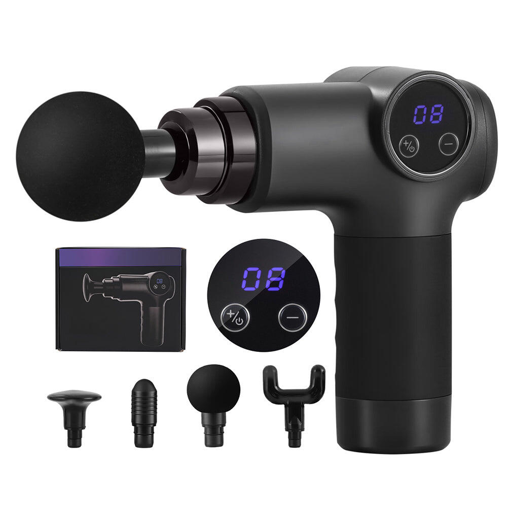 Massage Gun 8 Speed 4 Heads Vibration Muscle Massager Chargeable Black