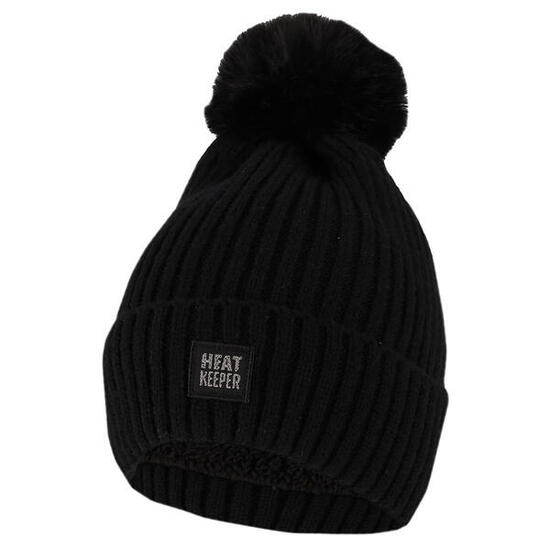 Bonnet thermique avec pompon dames Noir