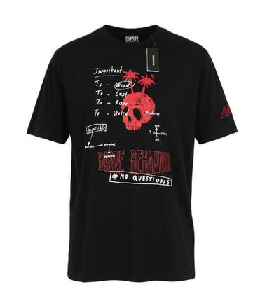 Diesel T-Just-B61 T-shirt homme noir, coton stretch, col rond, manches courtes