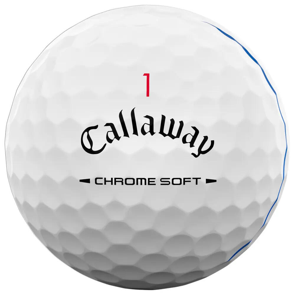 Caixa com 12 bolas de golfe brancas Callaway cromadas macias triplas 4/4