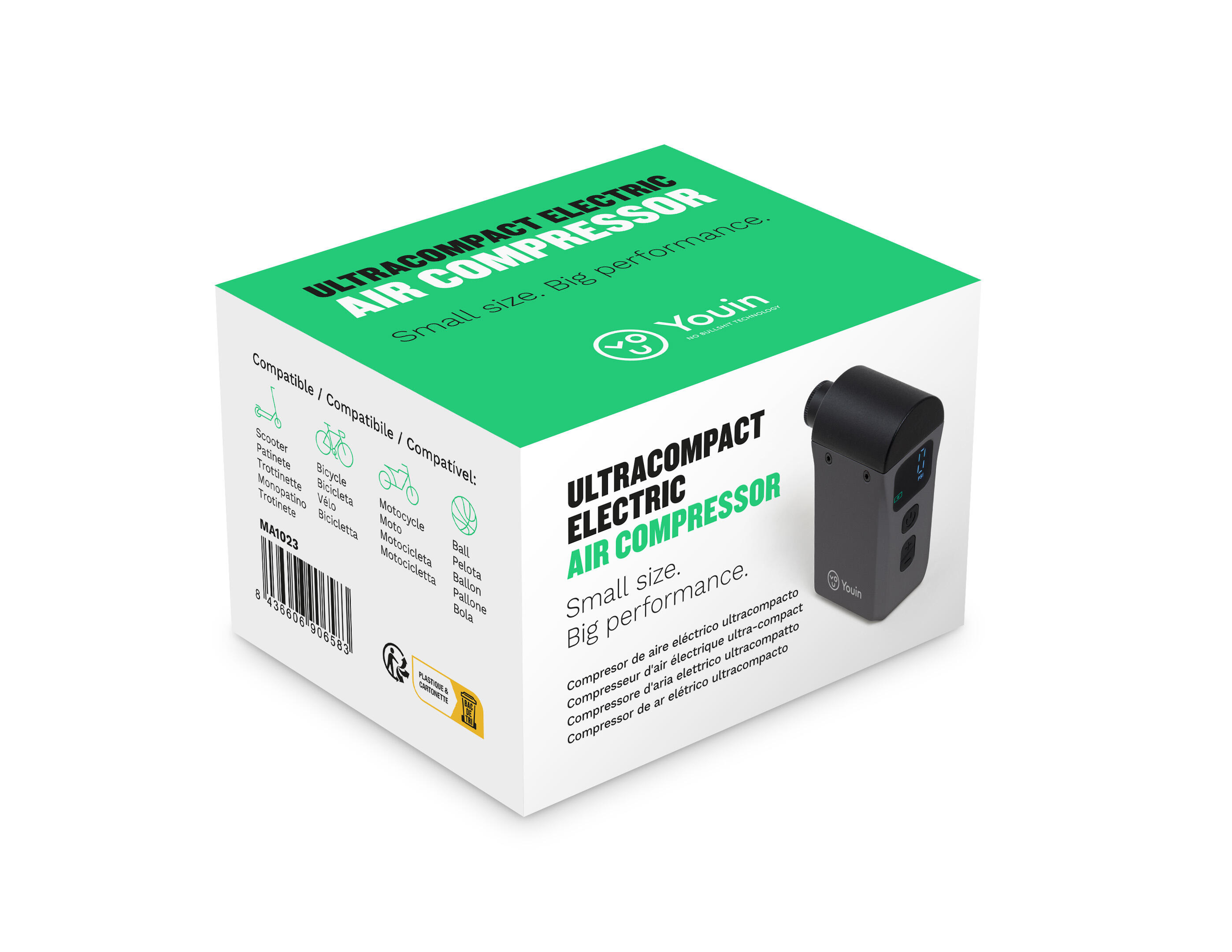 Compresseur/gonfleur d'air électrique USB C ultra-compact Youin MA1023 500 mAh 5/7