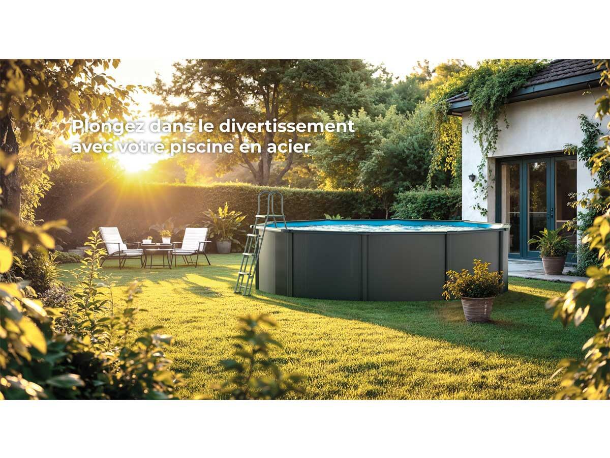 Erhöhtes Rundes Schwimmbecken Gre Anthrazit 132 cm Langlebig 460x132 3/7