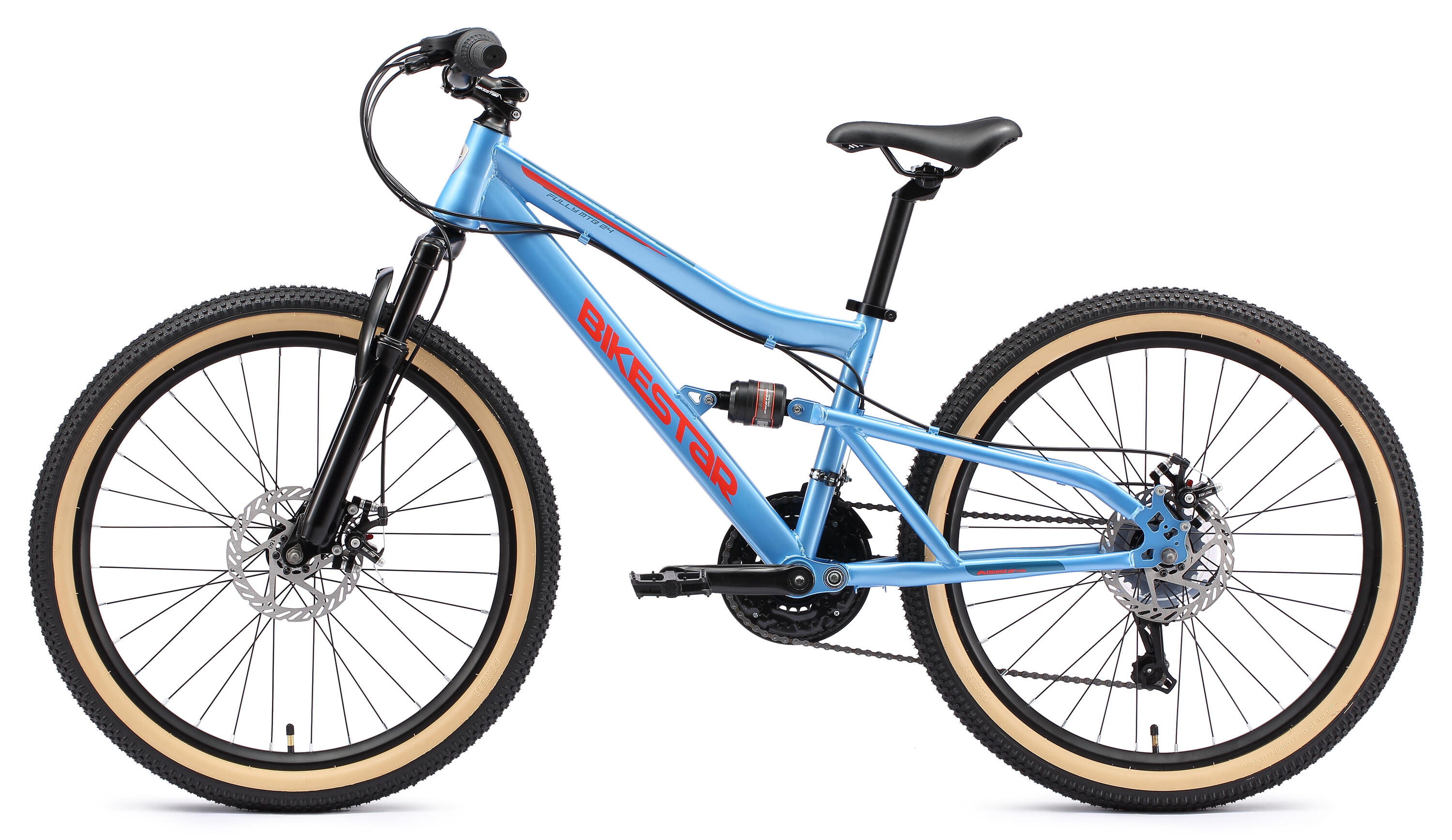 MTB 24" kinderfiets 9 jaar, volledig geveerde, 21 versnellingen, schijfremmen 3/7