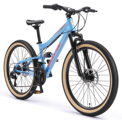 Mtb 24" kinderfiets 9 jaar, volledig geveerde, 21 versnellingen, schijfremmen