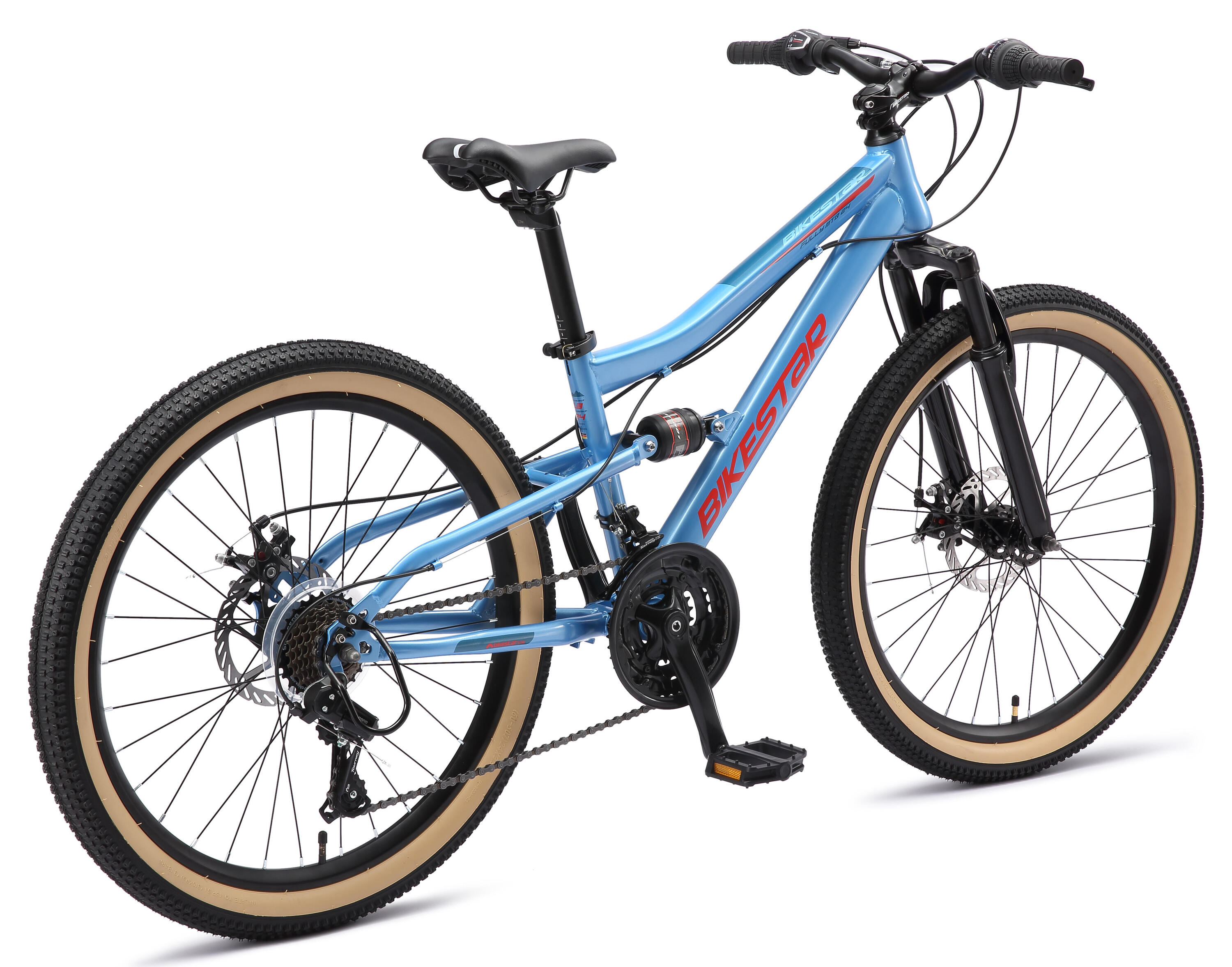 MTB 24" kinderfiets 9 jaar, volledig geveerde, 21 versnellingen, schijfremmen 4/7