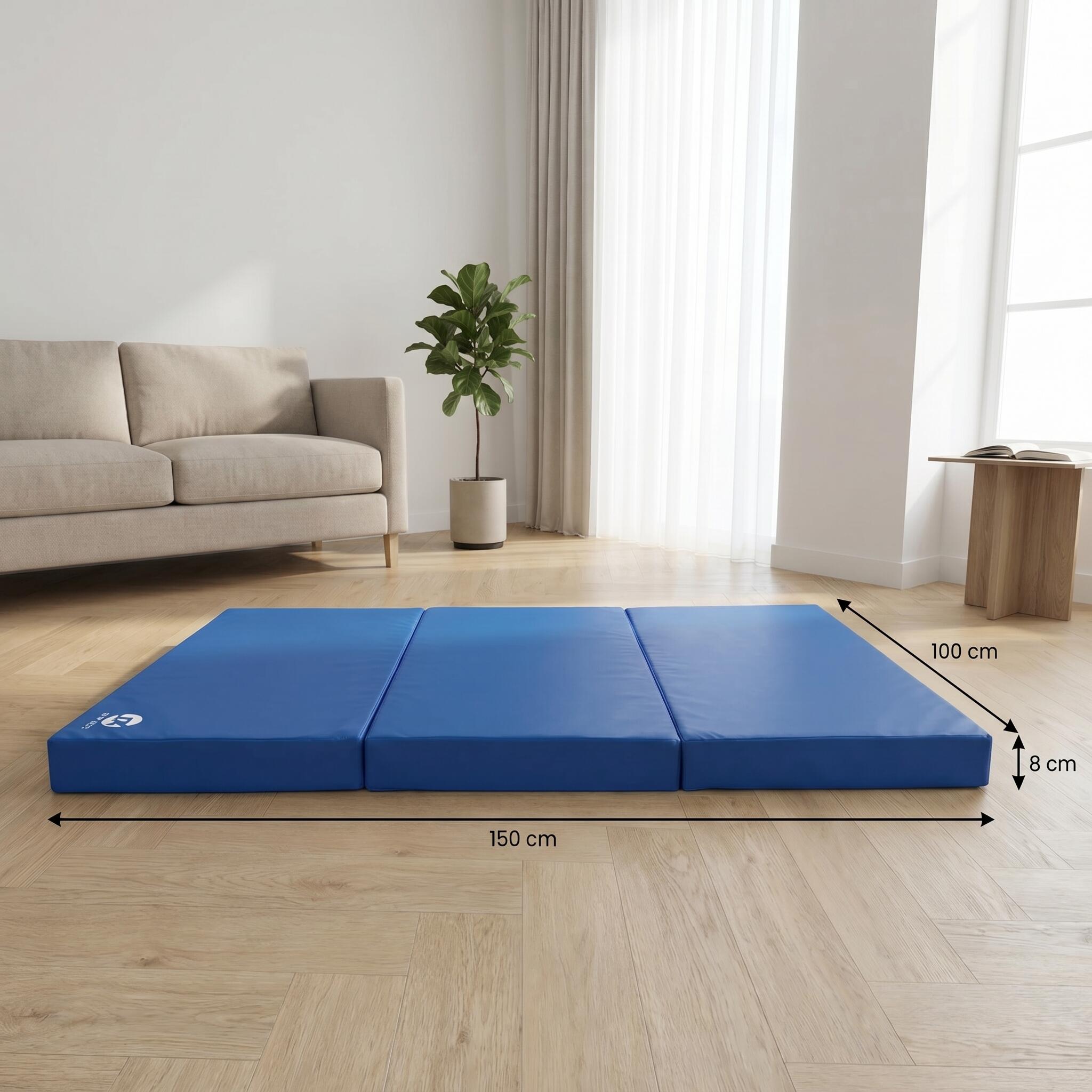 Tapis de gymnastique 150 x 100 x 8 cm bleu tapis de sol souple pliable Jeflex 5/6