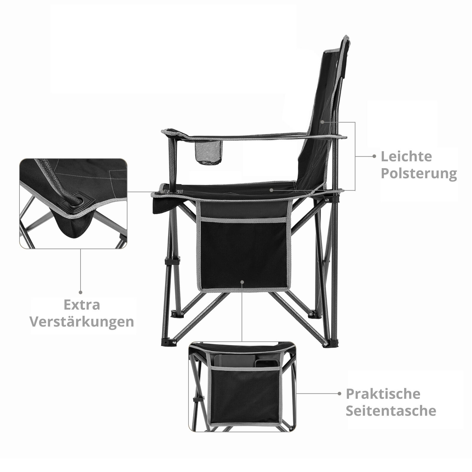 Sedia da Campeggio Tanger pieghevole XL spiaggia Acciaio leggero 120kg 7/7