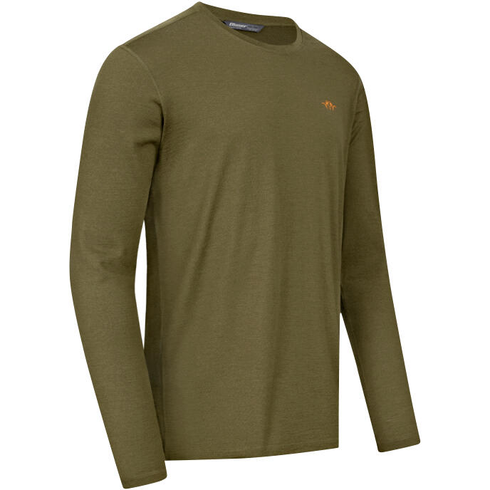 Jagd Merino Langarmshirt 160 warm Grün atmungsaktiv 3/4