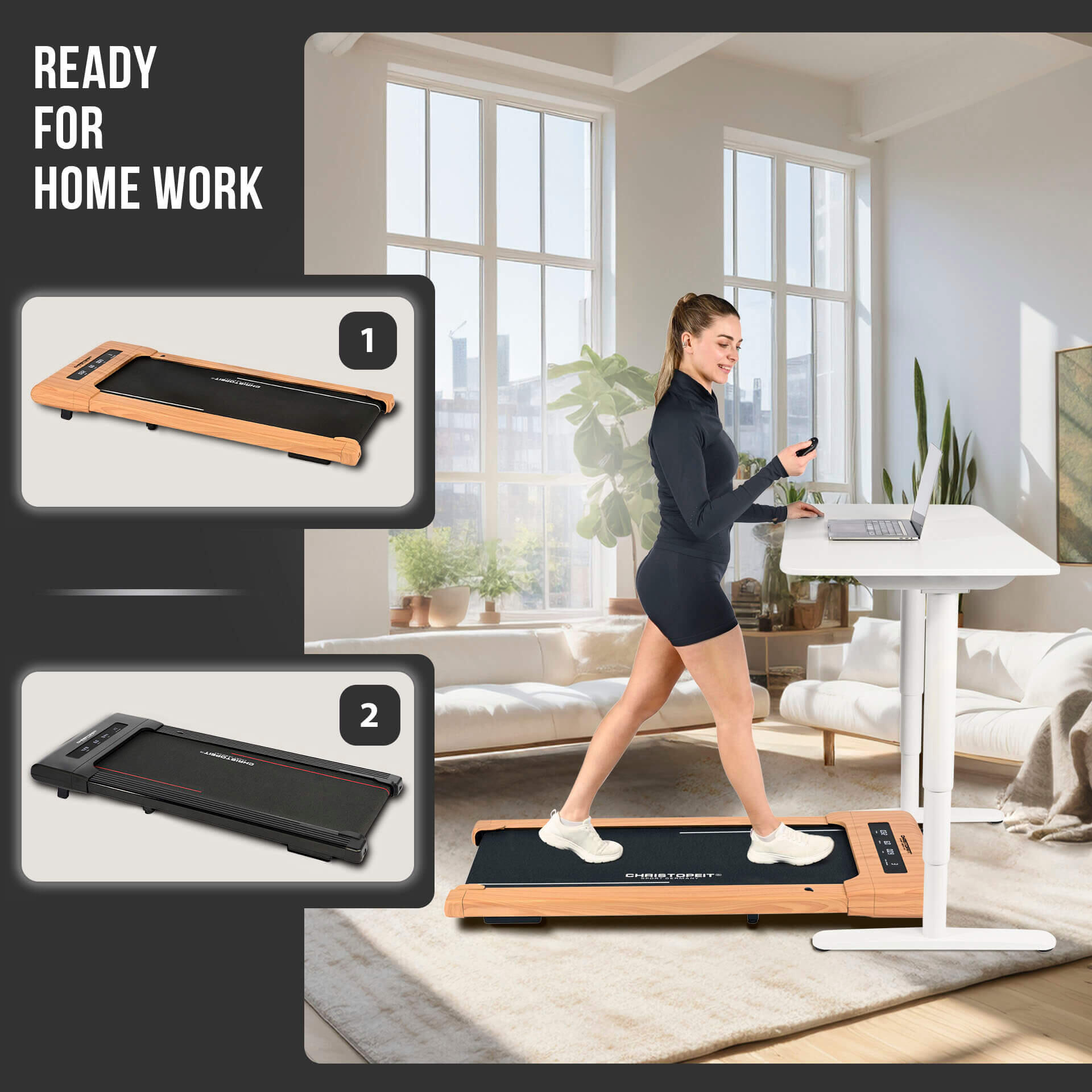 Walking Pad en pente - jusqu'à 6 km/h - LED - Bluetooth - 4.2 Aspect bois 4/8