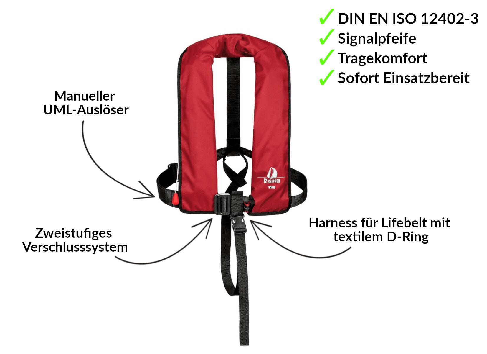 Lot de 2 gilets de sauvetage automatiques 165N ISO avec harnais, rouge 6/7
