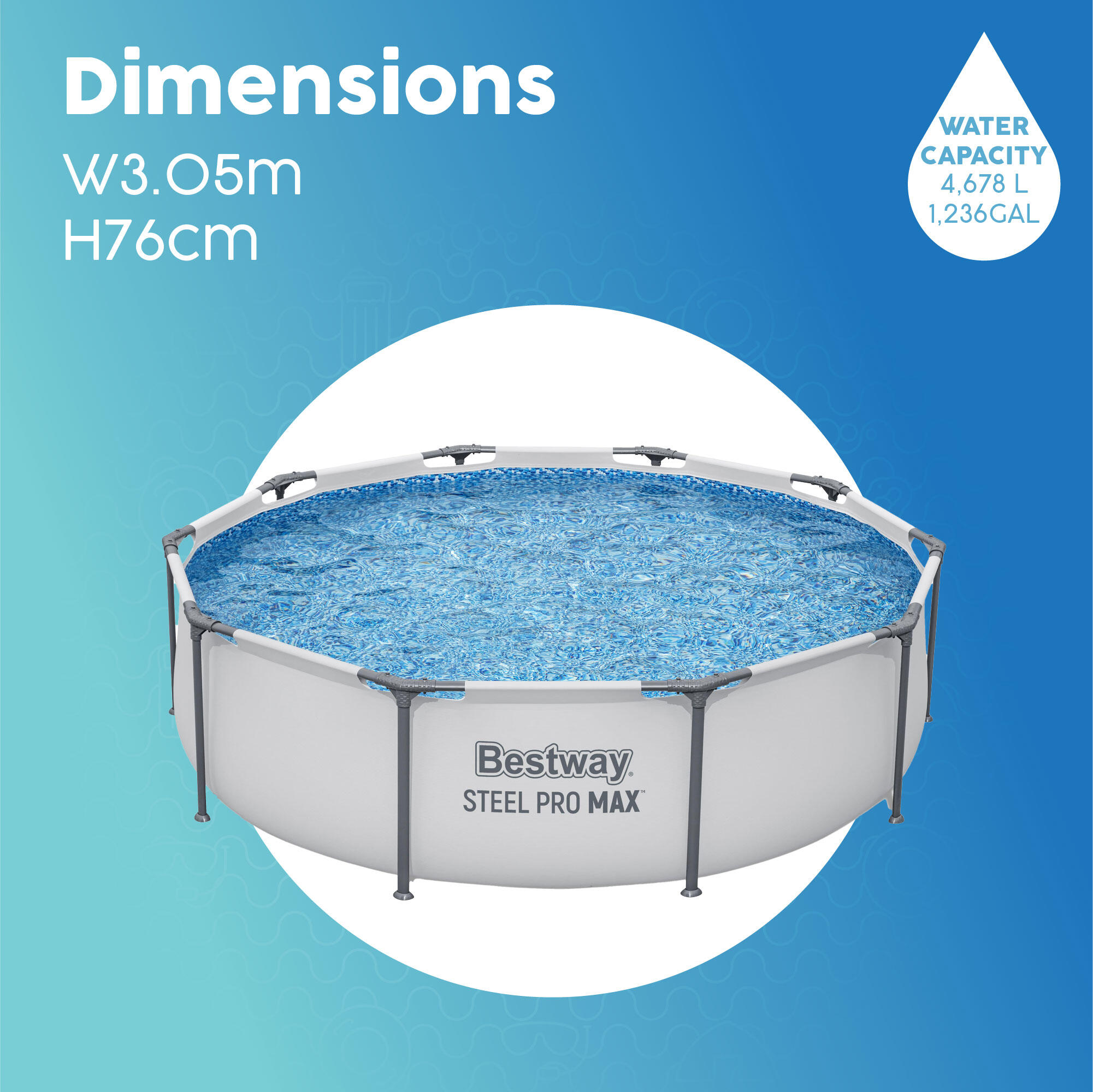 Bestway Grey Steel Pro Max Round Pool Set,Swimming Pool, Grey 6/6