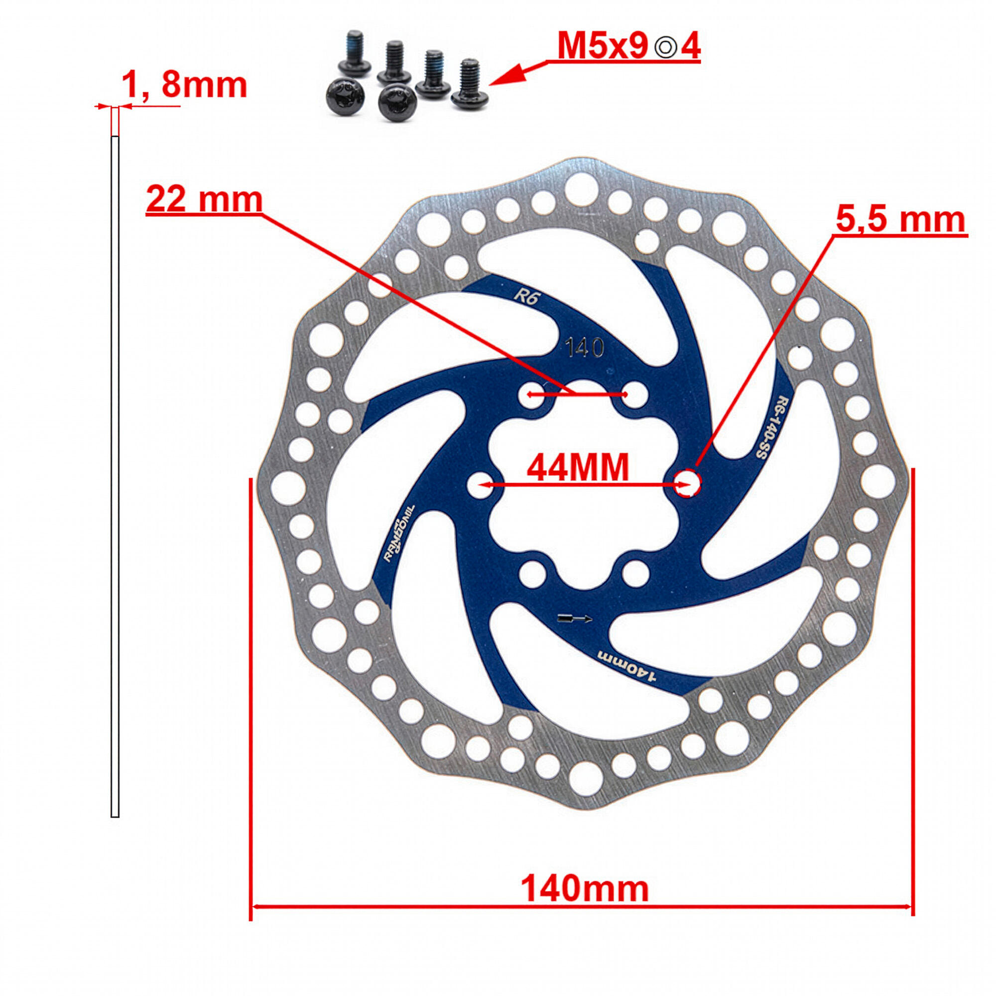Disco de freno R6.1 140mm 6H azul 2/4