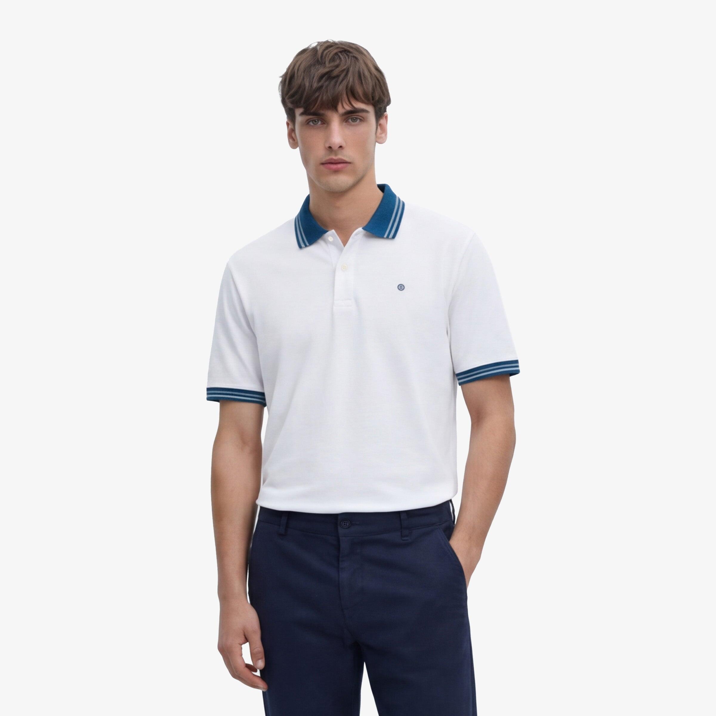 Polo de manga corta de algodón piqué blanco con detalles bicolor 2/5