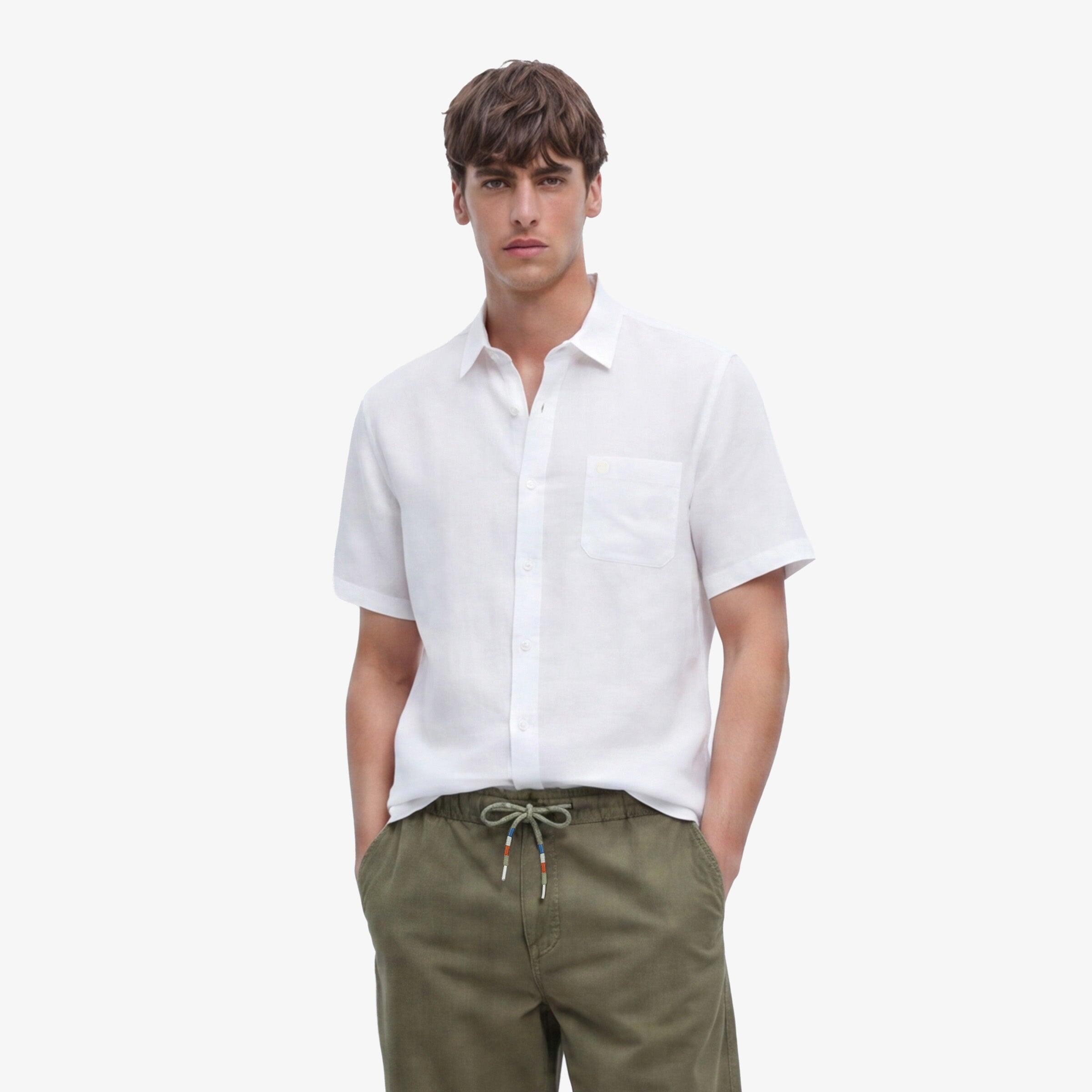 Camisa de manga corta lisa de lino blanco 2/5