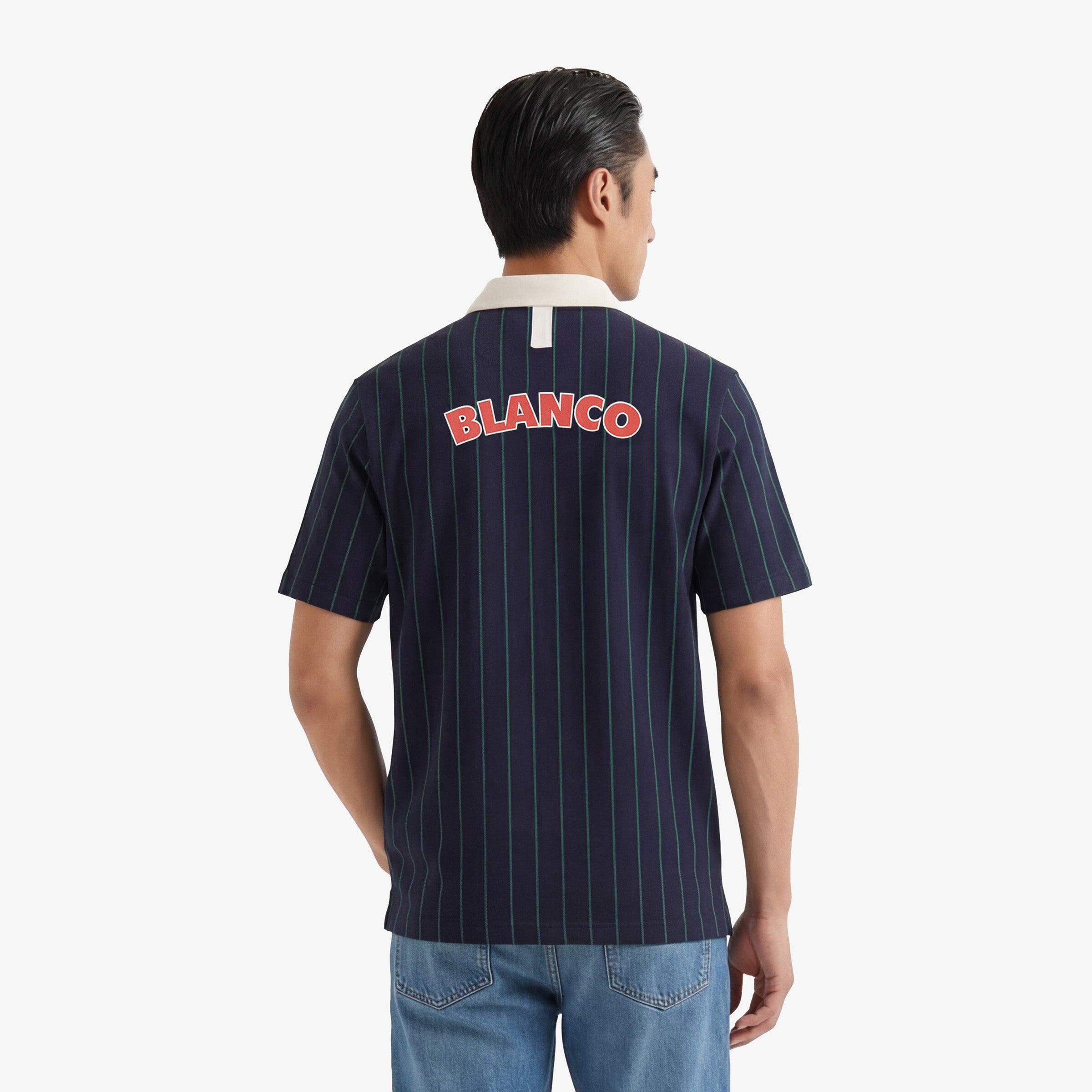 Polo de manga corta de jersey de algodón a rayas azul marino y verde 2/6