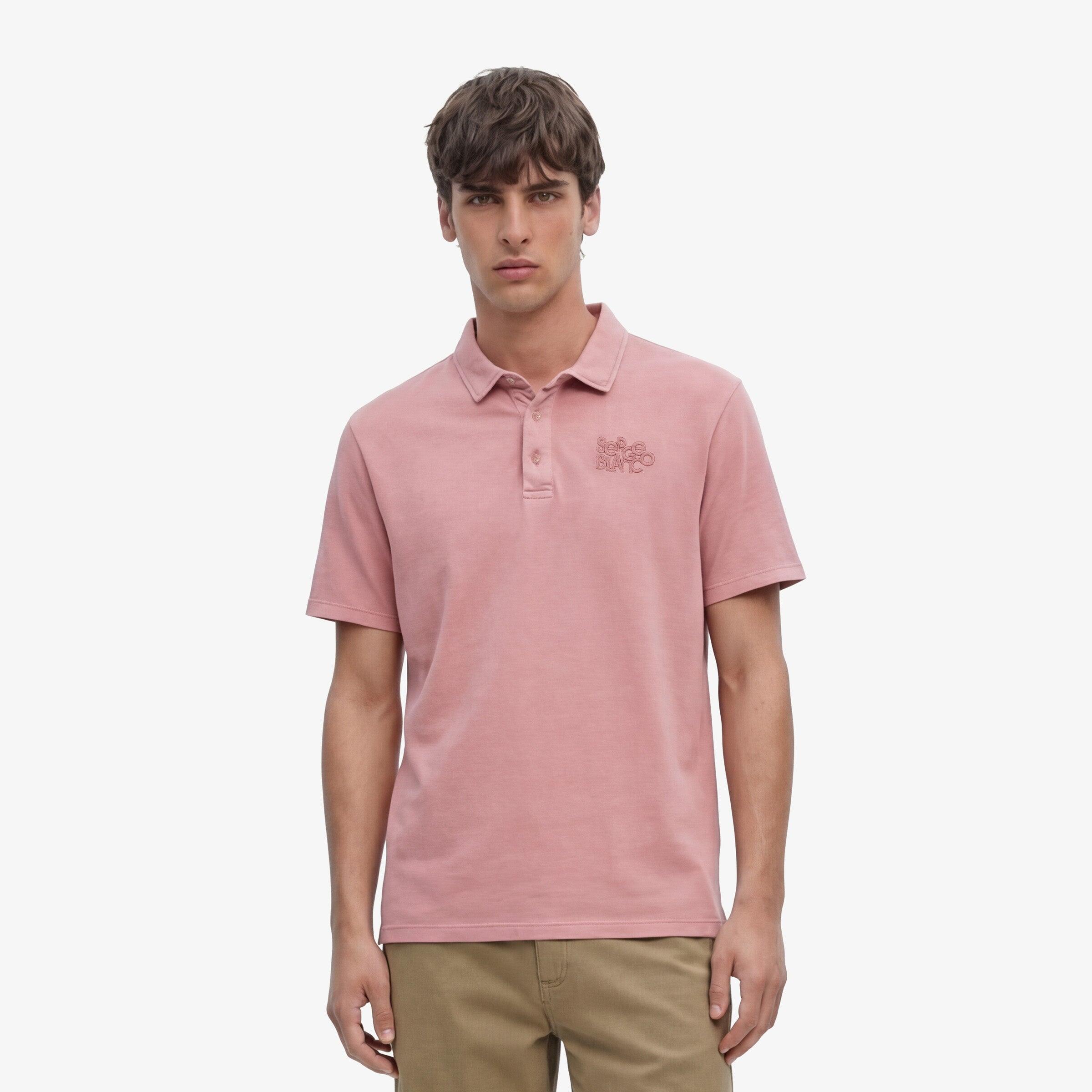 Polo a maniche corte con ricamo tono su tono in cotone rosa 2/5