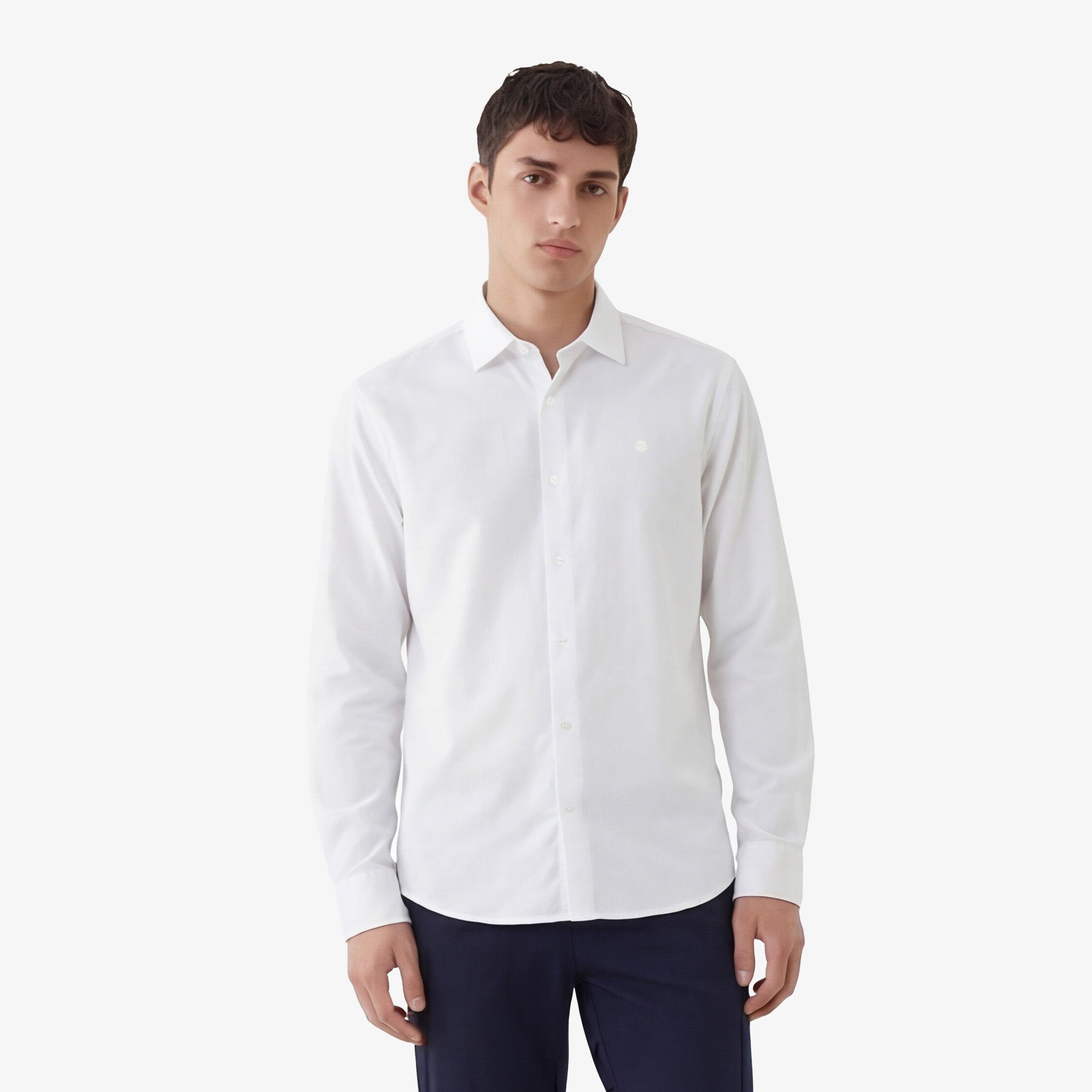 Camicia a maniche lunghe in cotone elasticizzato tinta unita bianca 2/5