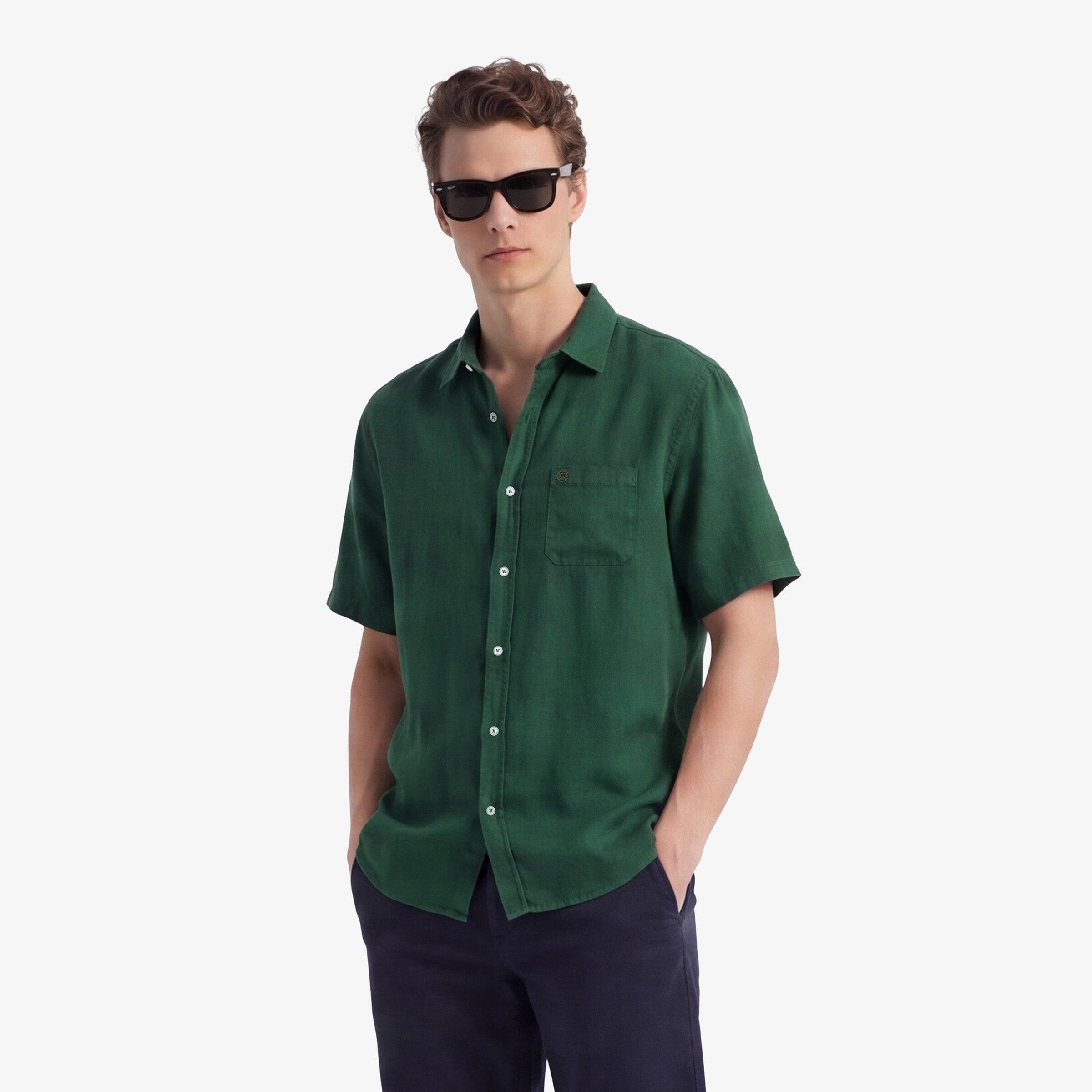 Camicia a maniche corte in lino verde oliva 2/5
