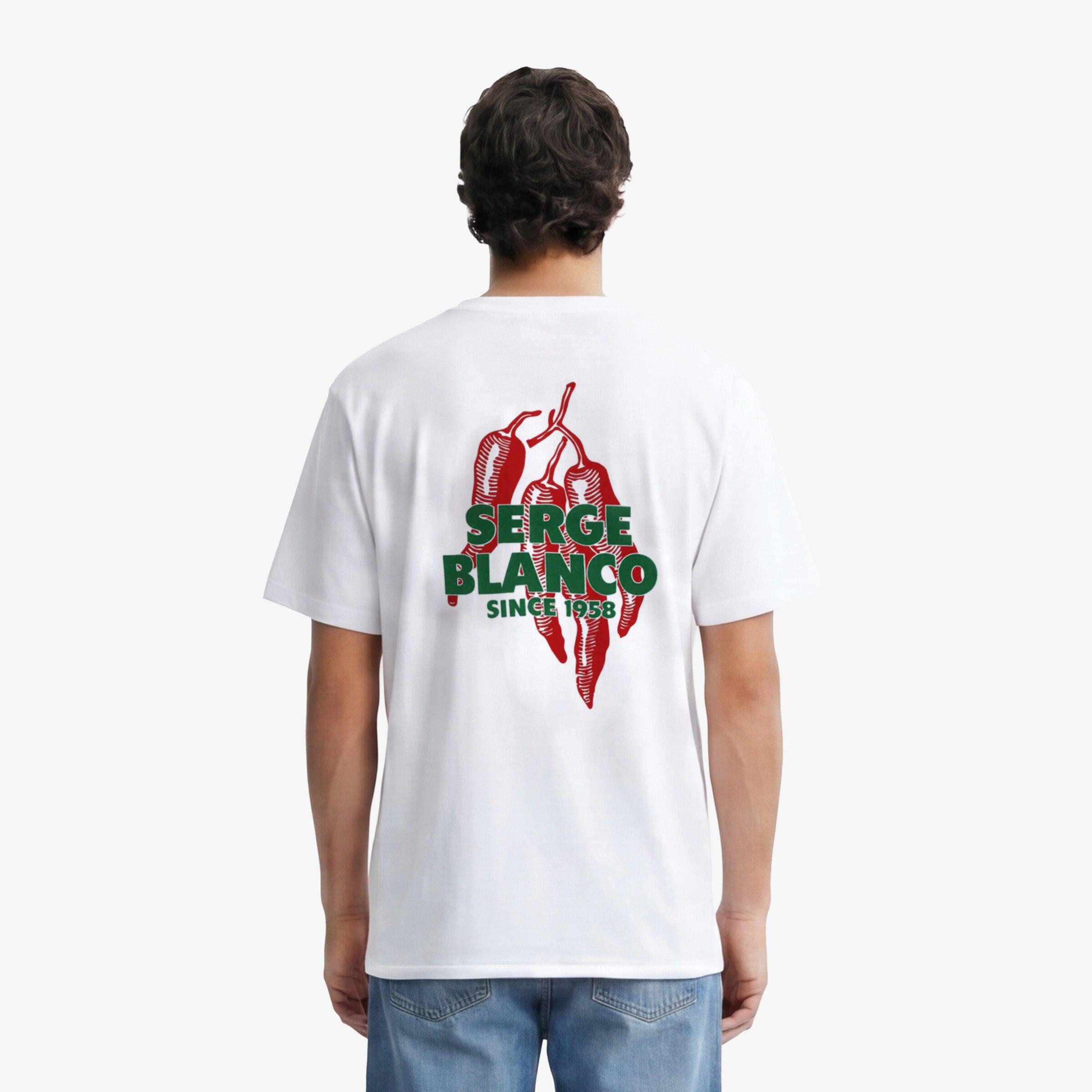T-shirt girocollo con stampa peperoncini sul retro in cotone bianco 2/6