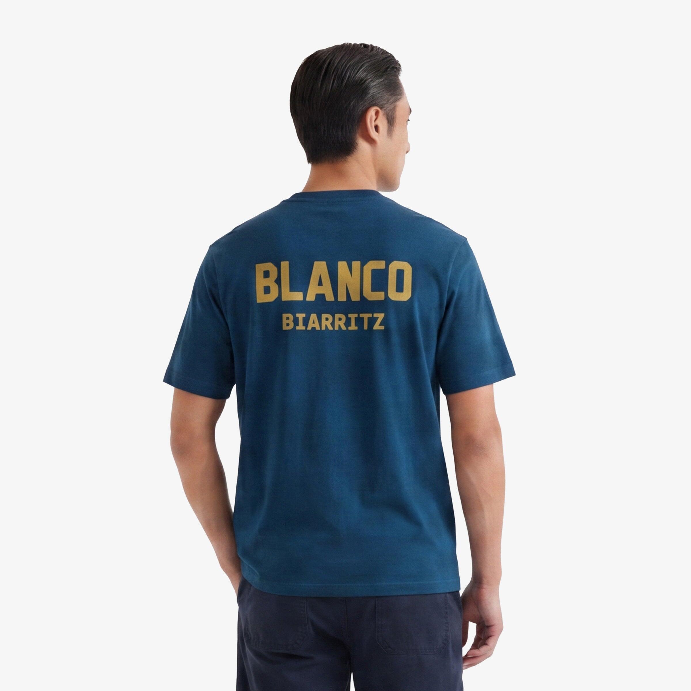 T-shirt girocollo blu opale in cotone stampato sul retro BLANCO BIARRITZ 2/6