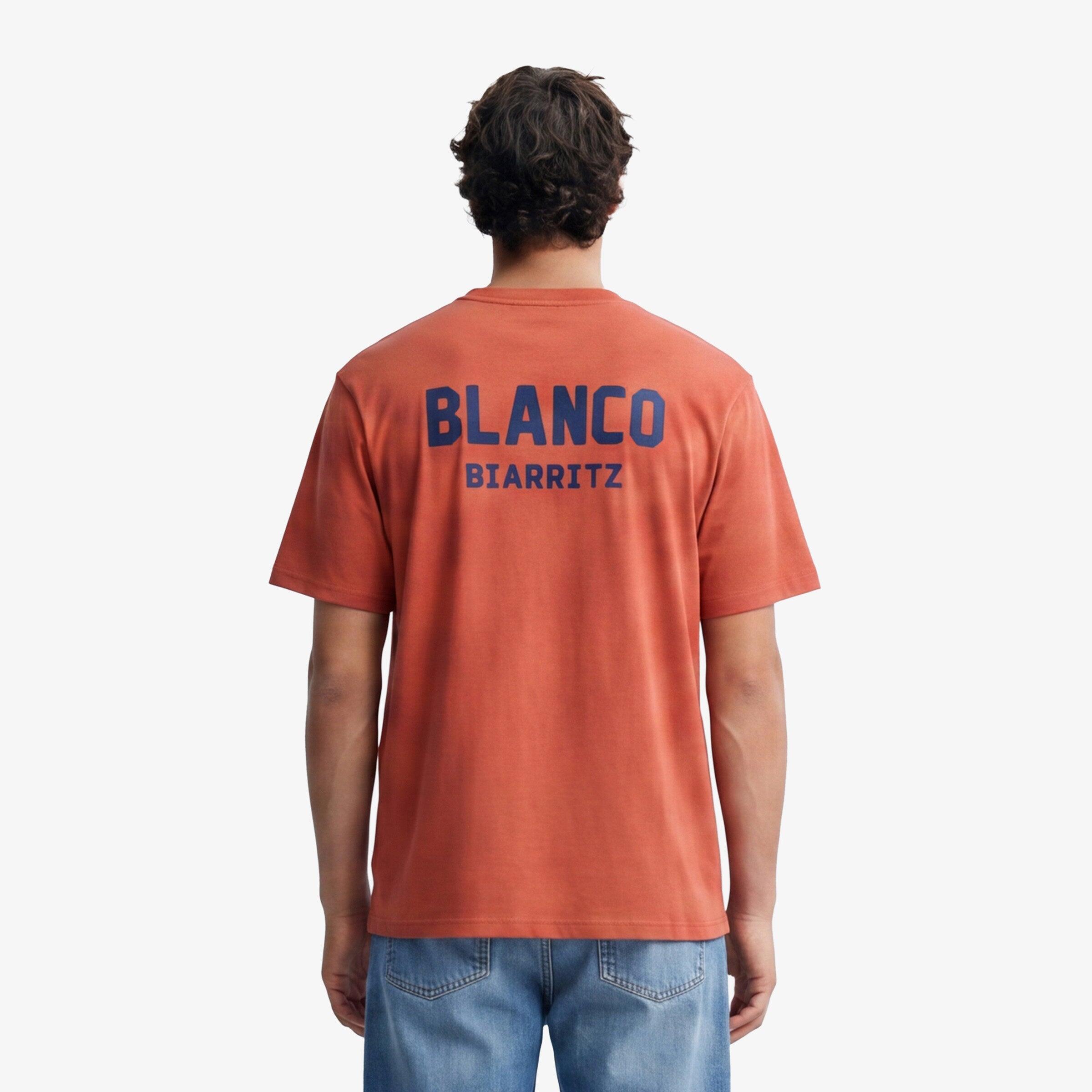 Camiseta de cuello redondo naranja óxido de algodón estampada BLANCO BIARRITZ 2/6
