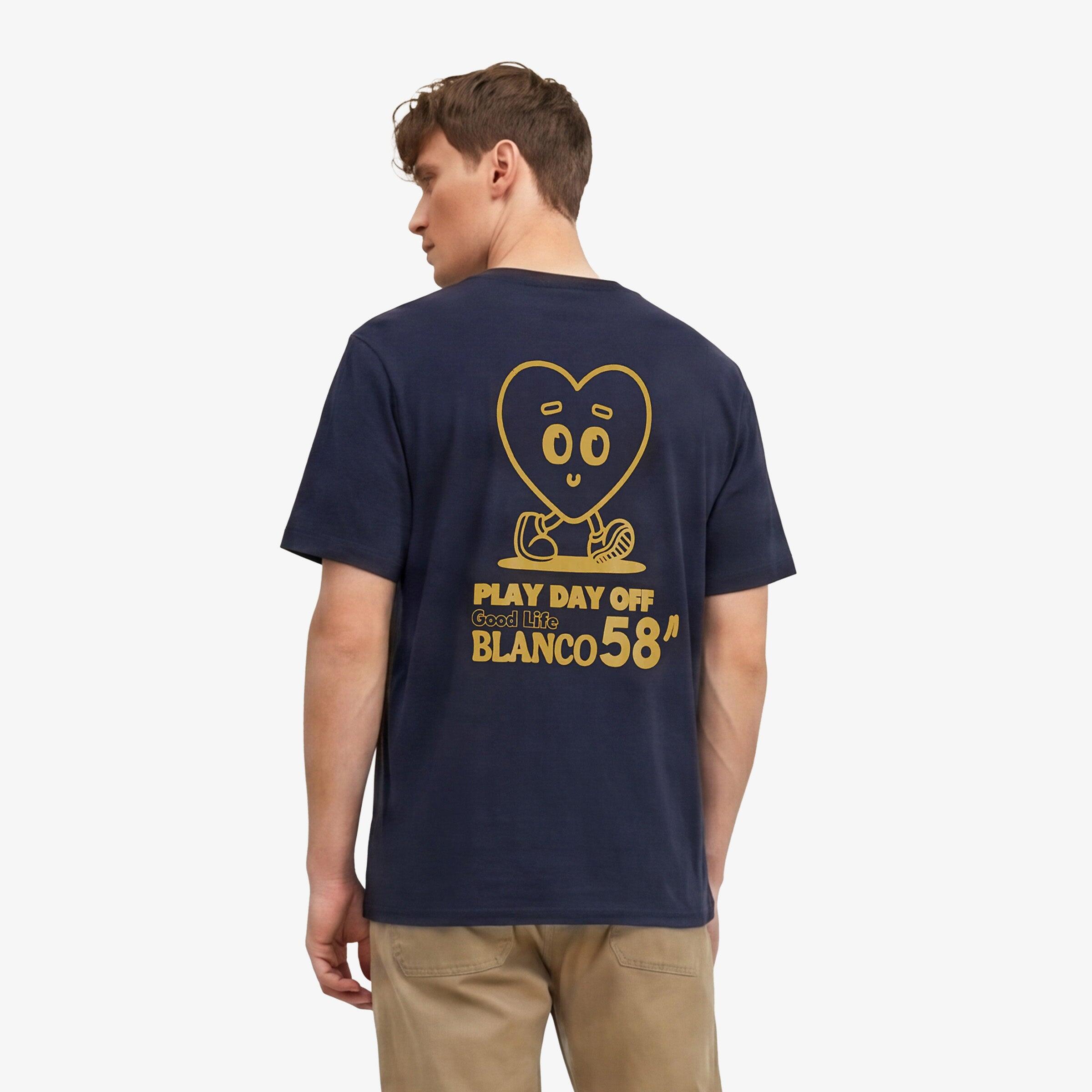 T-shirt girocollo in jersey di cotone con stampa blu navy sul retro 2/6