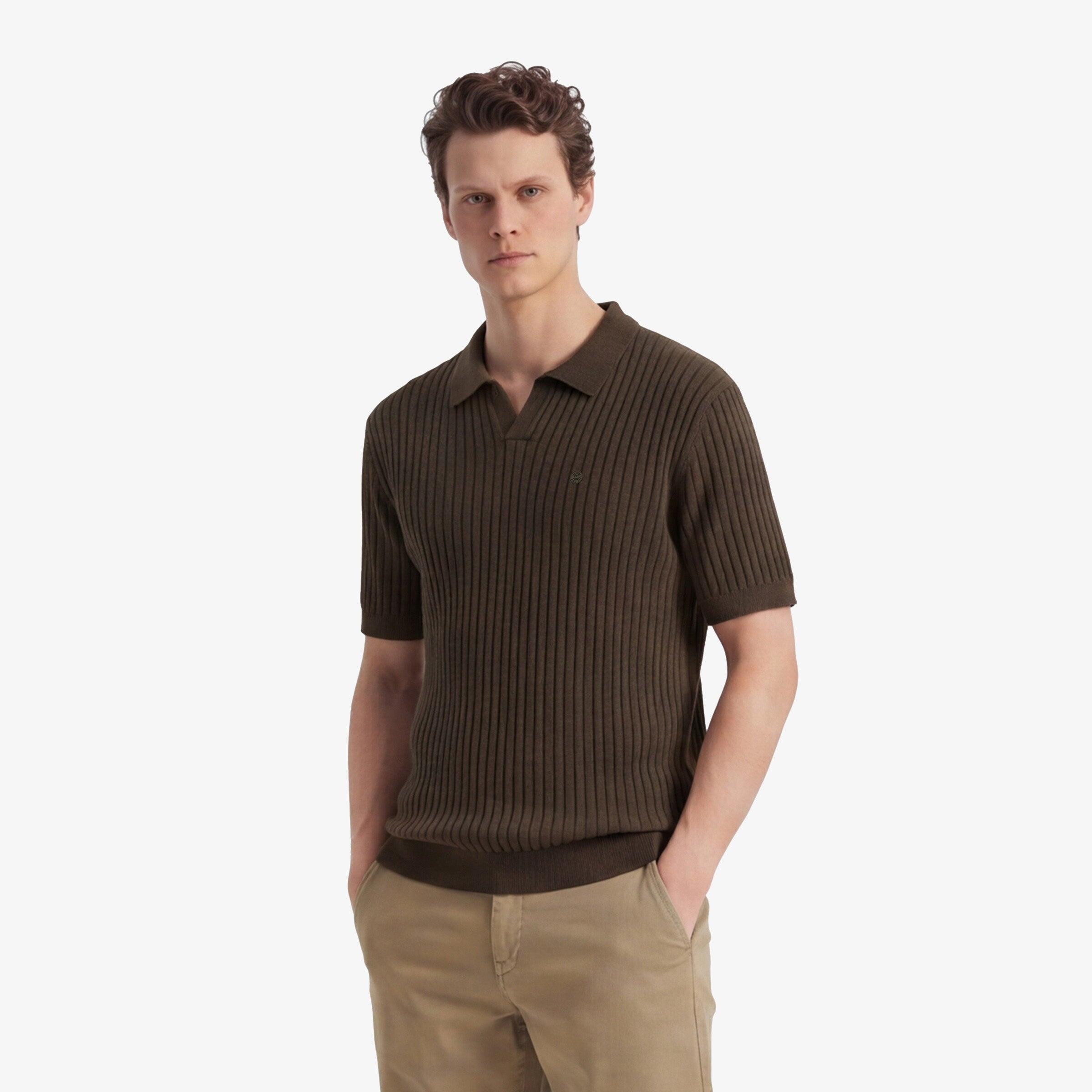 Jersey con cuello polo de algodón y lino verde arcilla Milán 2/6