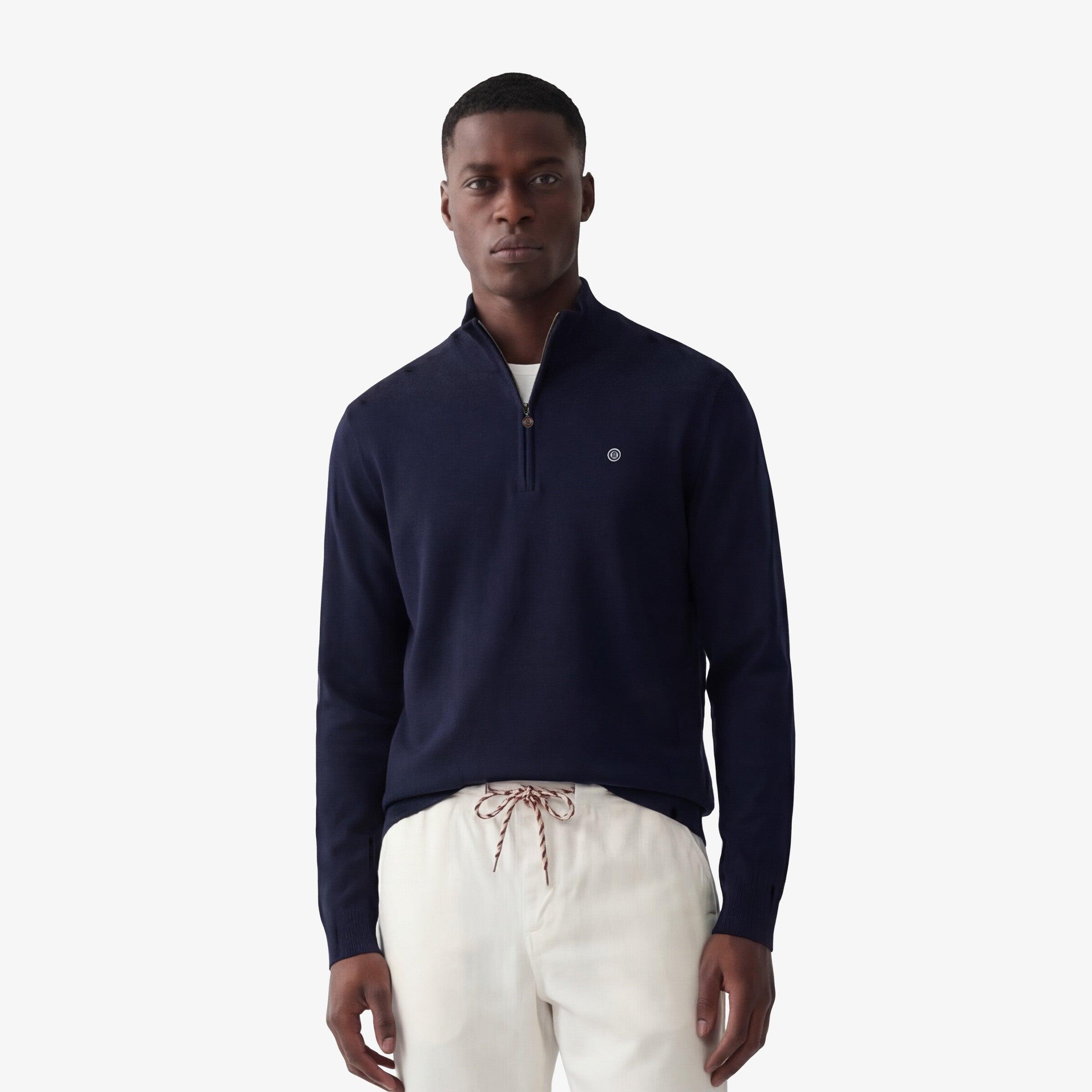 Maglione con collo zip in cotone e lana blu navy Malo 2/5