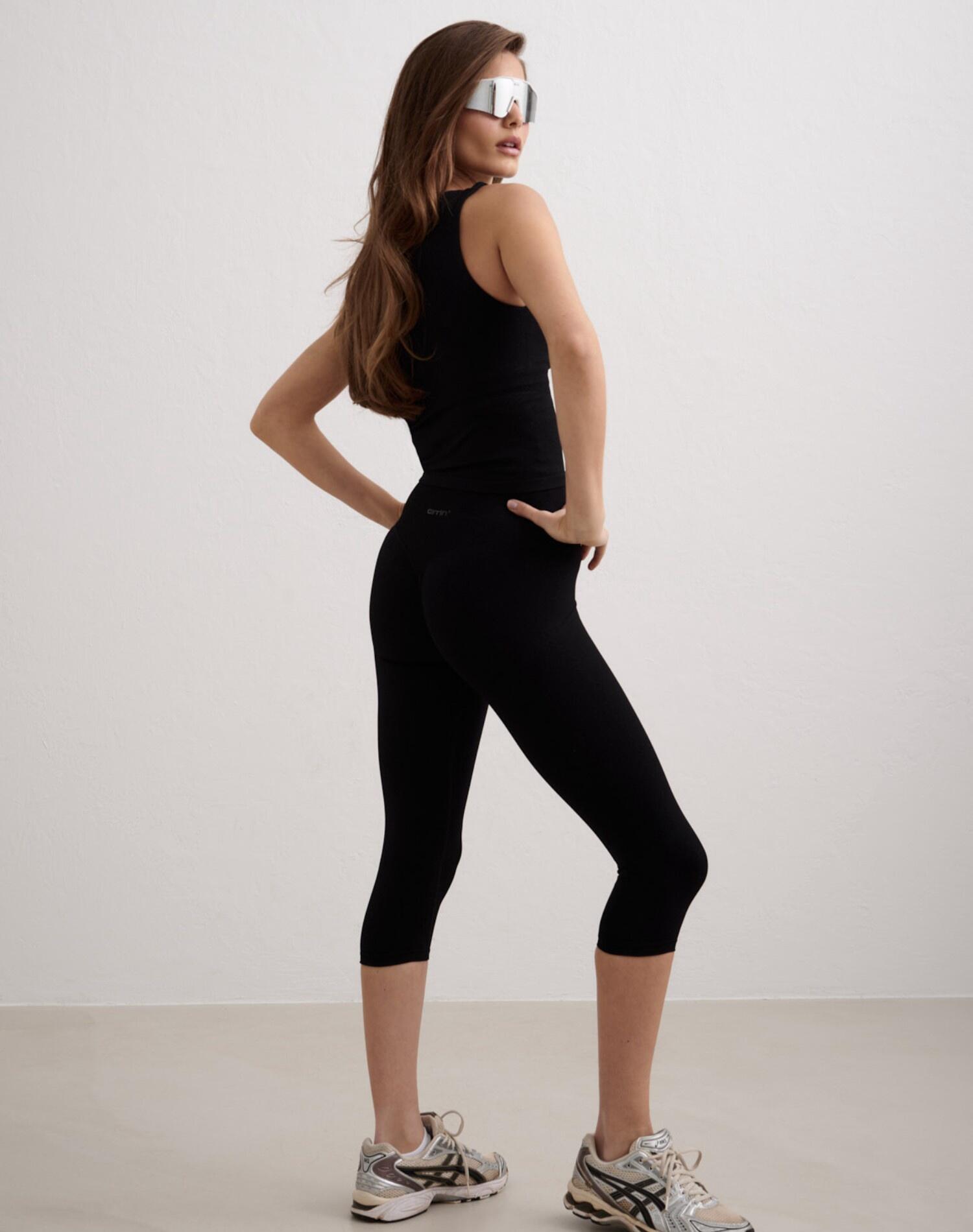 Mallas Mujer Sin Costuras Cintura Alta Largo Capri Invisible Scrunch Shape Negro 3/7