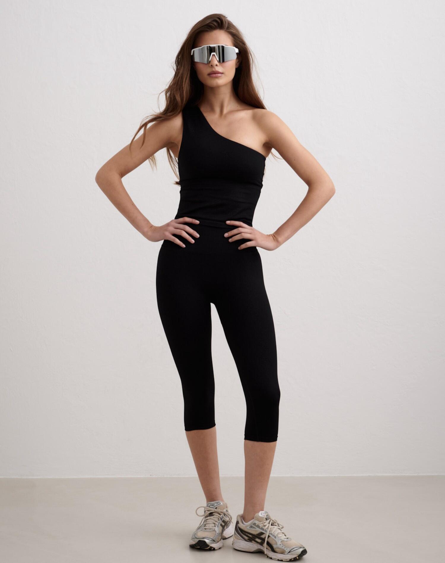 Mallas Mujer Sin Costuras Cintura Alta Largo Capri Invisible Scrunch Shape Negro 2/7
