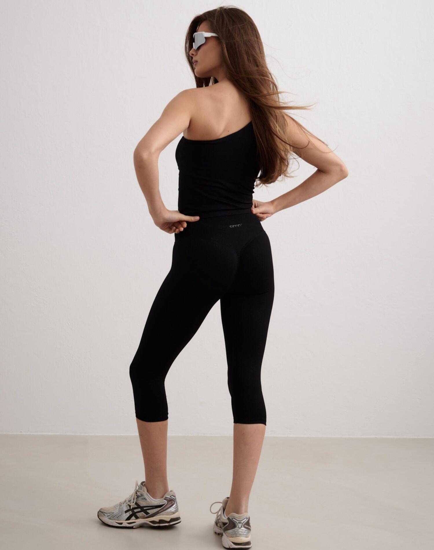 Mallas Mujer Sin Costuras Cintura Alta Largo Capri Invisible Scrunch Shape Negro 5/7